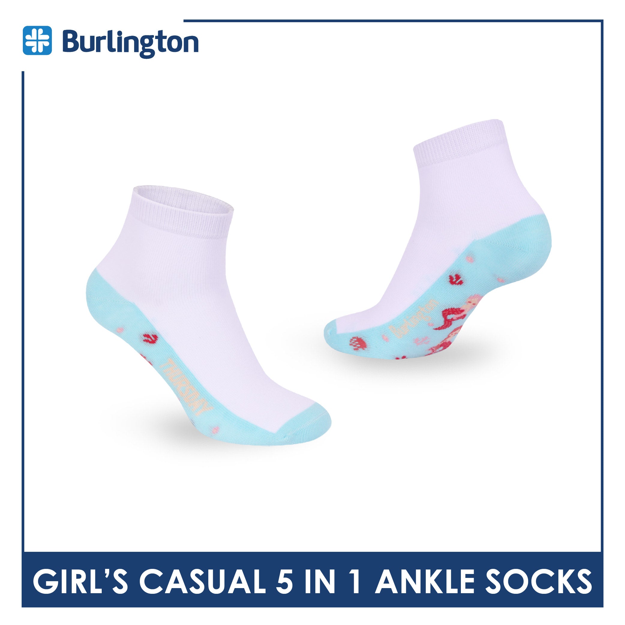 Burlington Girls’ Cotton Thin Casual Ankle Socks 5 pairs in 1 pack BGCKG2F