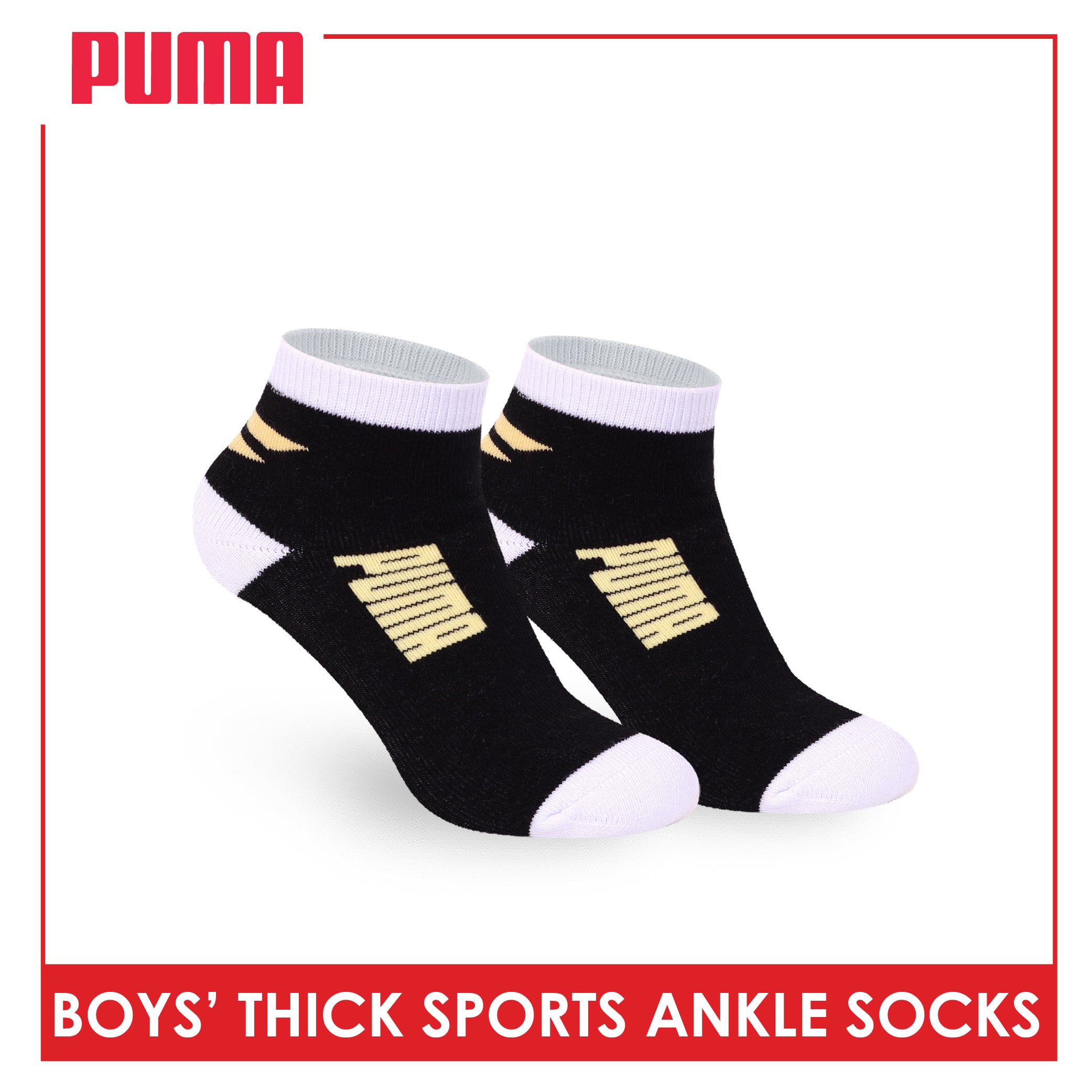 Puma Boys’ Cotton Thick Sports Ankle Socks 3 pairs in 1 pack PBSG611