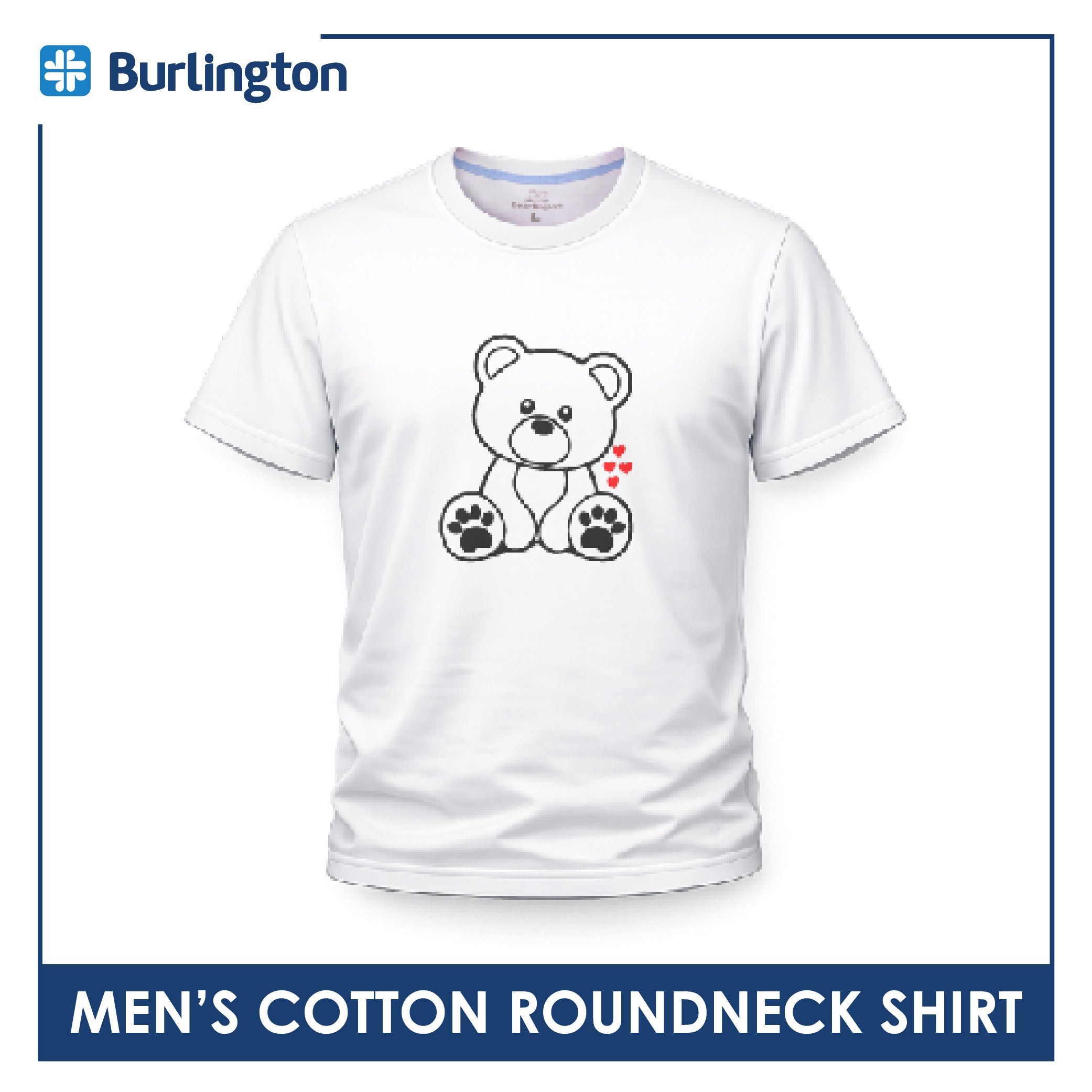 Burlington Men’s Cotton Bearlington Valentine’s Heart Roundneck Shirt 1pc TBMDSR2