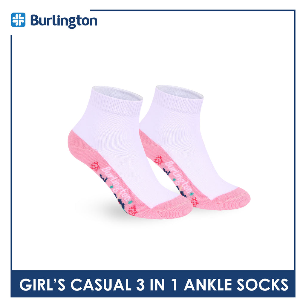 Burlington Girls’ Cotton Casual Ankle Socks 3 pairs in 1 pack BGCKG70