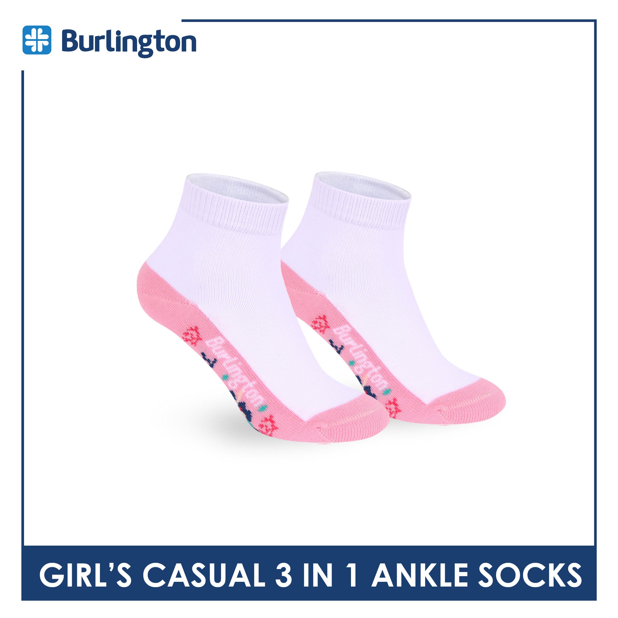 Burlington Girls’ Cotton Casual Ankle Socks 3 pairs in 1 pack BGCKG70