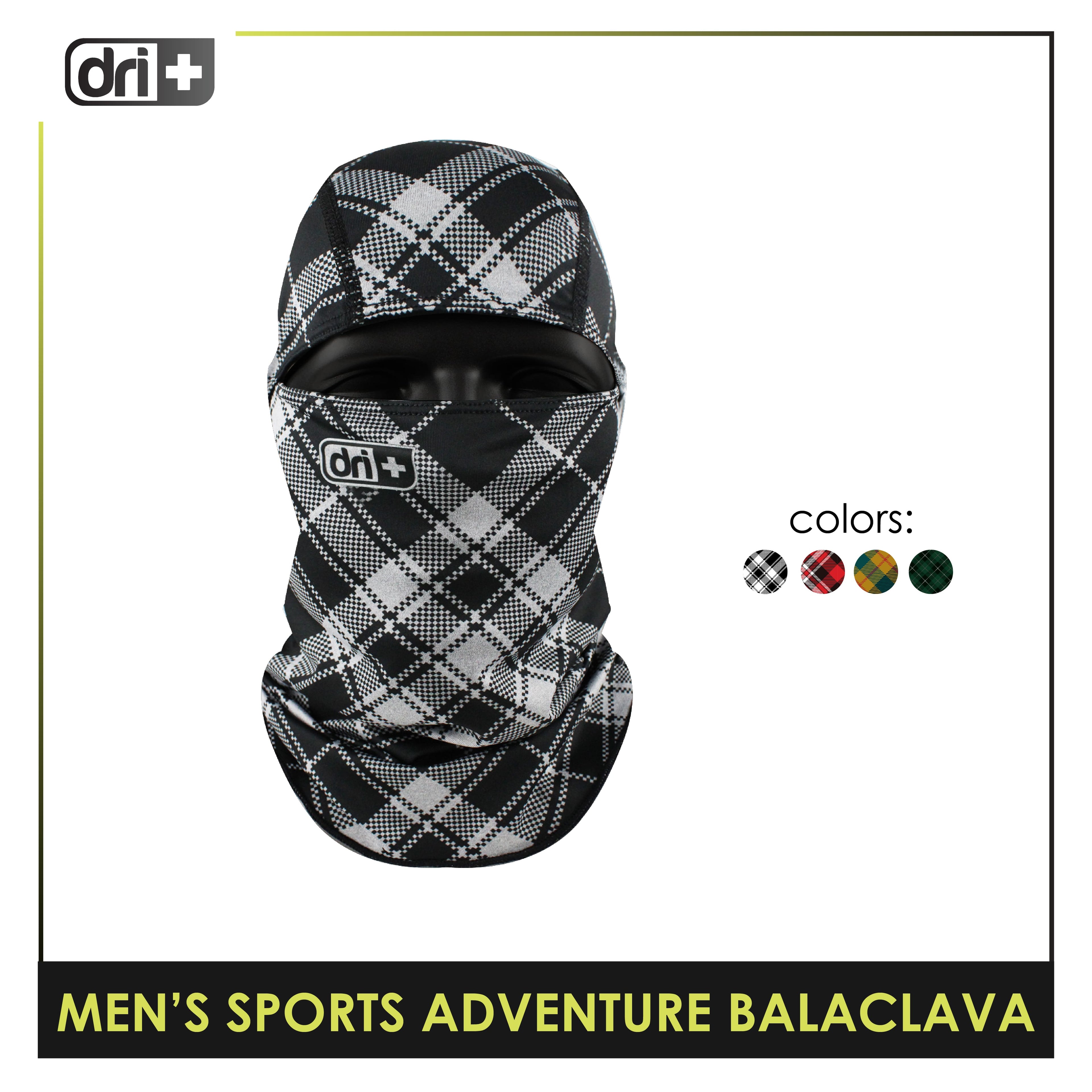 DRI+S-ADV Men's Dapper Plaid Washable Moisture Wicking Balaclava 1 piece DUMB521