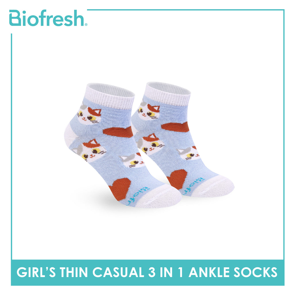 Biofresh Girl's Antimicrobial Cotton Thin Casual Ankle Socks 3 pairs in 1 pack RGCG615