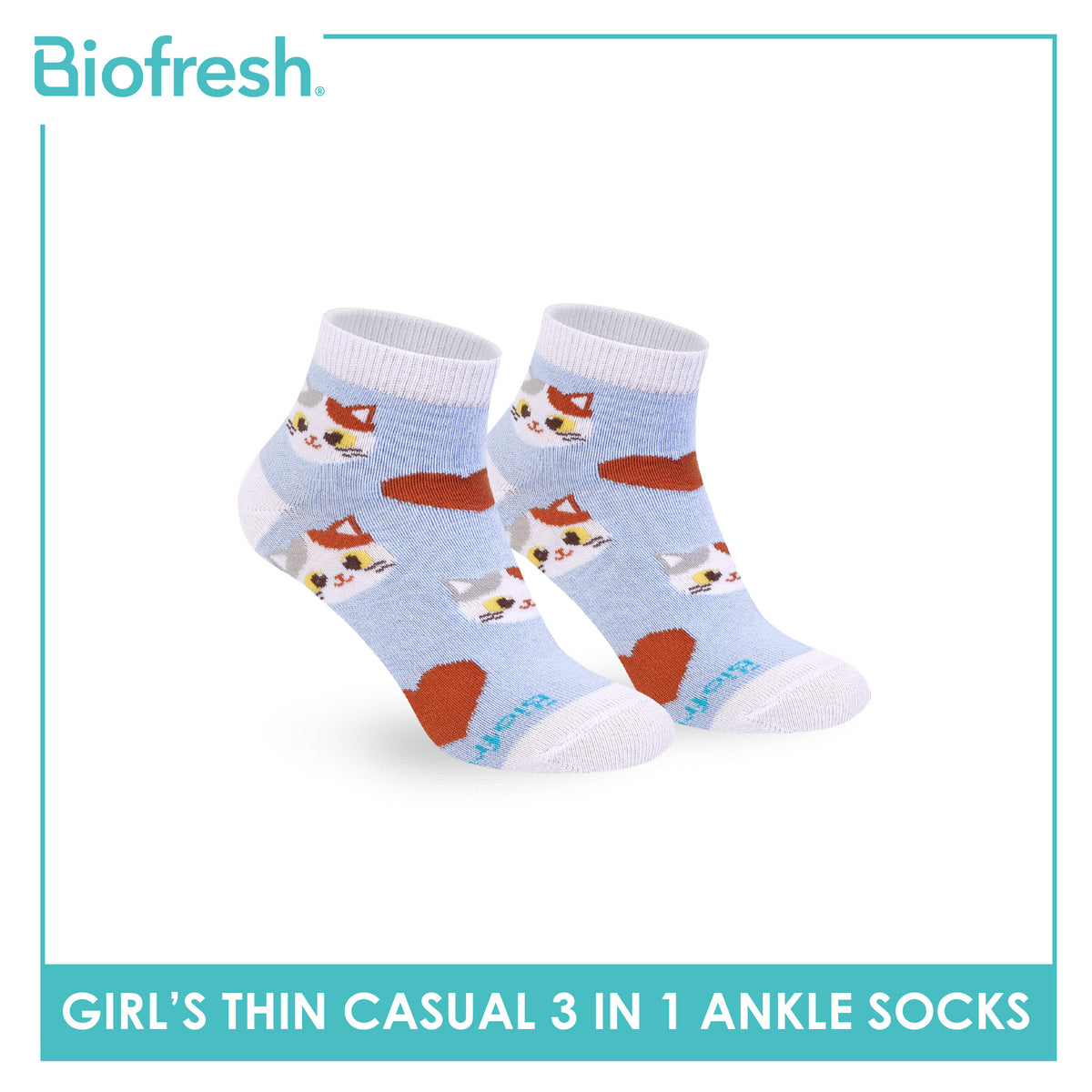 Biofresh Girl's Antimicrobial Cotton Thin Casual Ankle Socks 3 pairs in 1 pack RGCG615