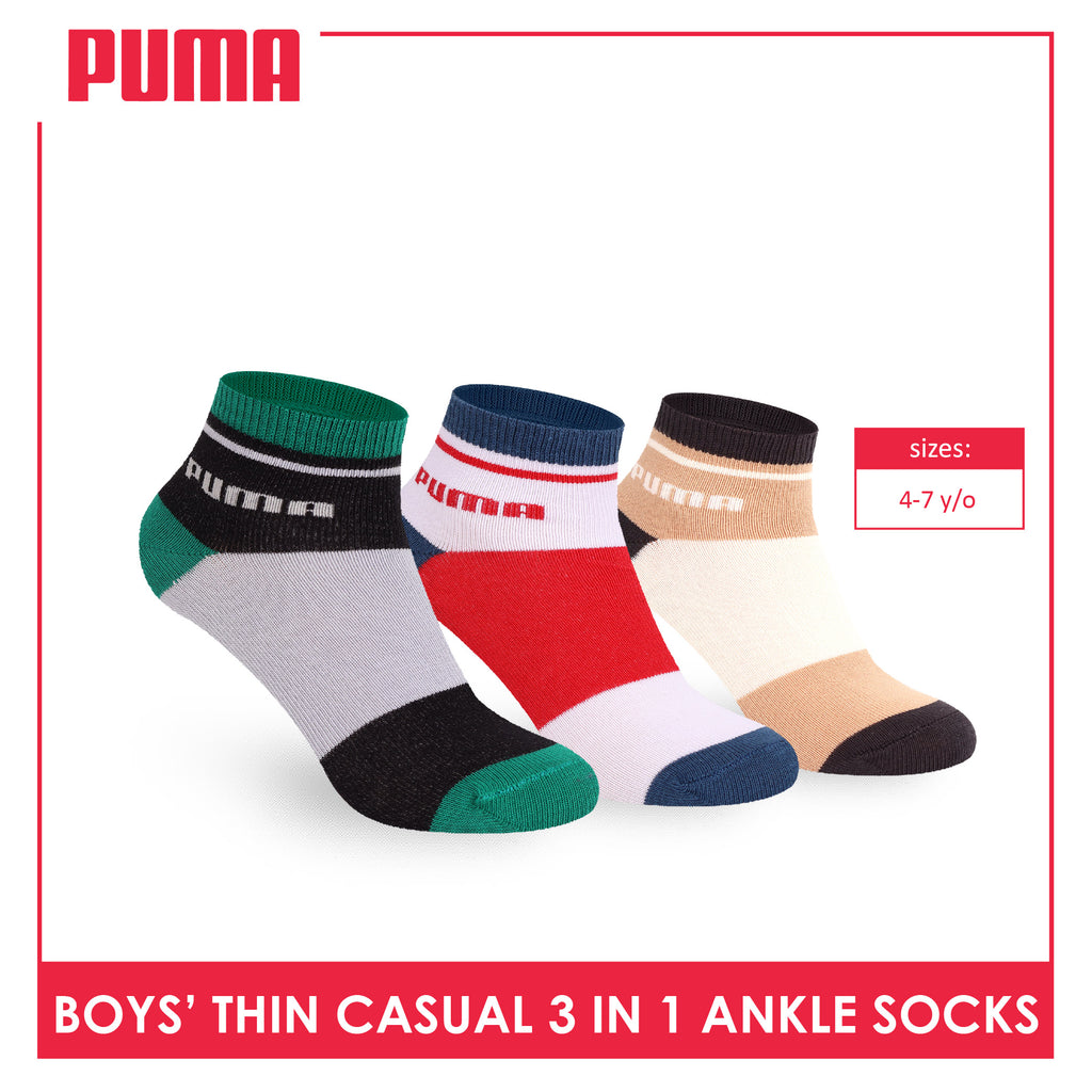 Puma Boys’ Cotton Thin Casual Ankle Socks 3 pairs in 1 pack PBCG611