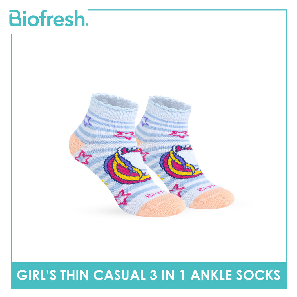 Biofresh Girl's Antimicrobial Cotton Thin Casual Ruffle Ankle Socks 3 pairs in 1 pack RGCG633