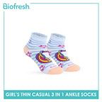 Biofresh Girl's Antimicrobial Cotton Thin Casual Ruffle Ankle Socks 3 pairs in 1 pack RGCG633