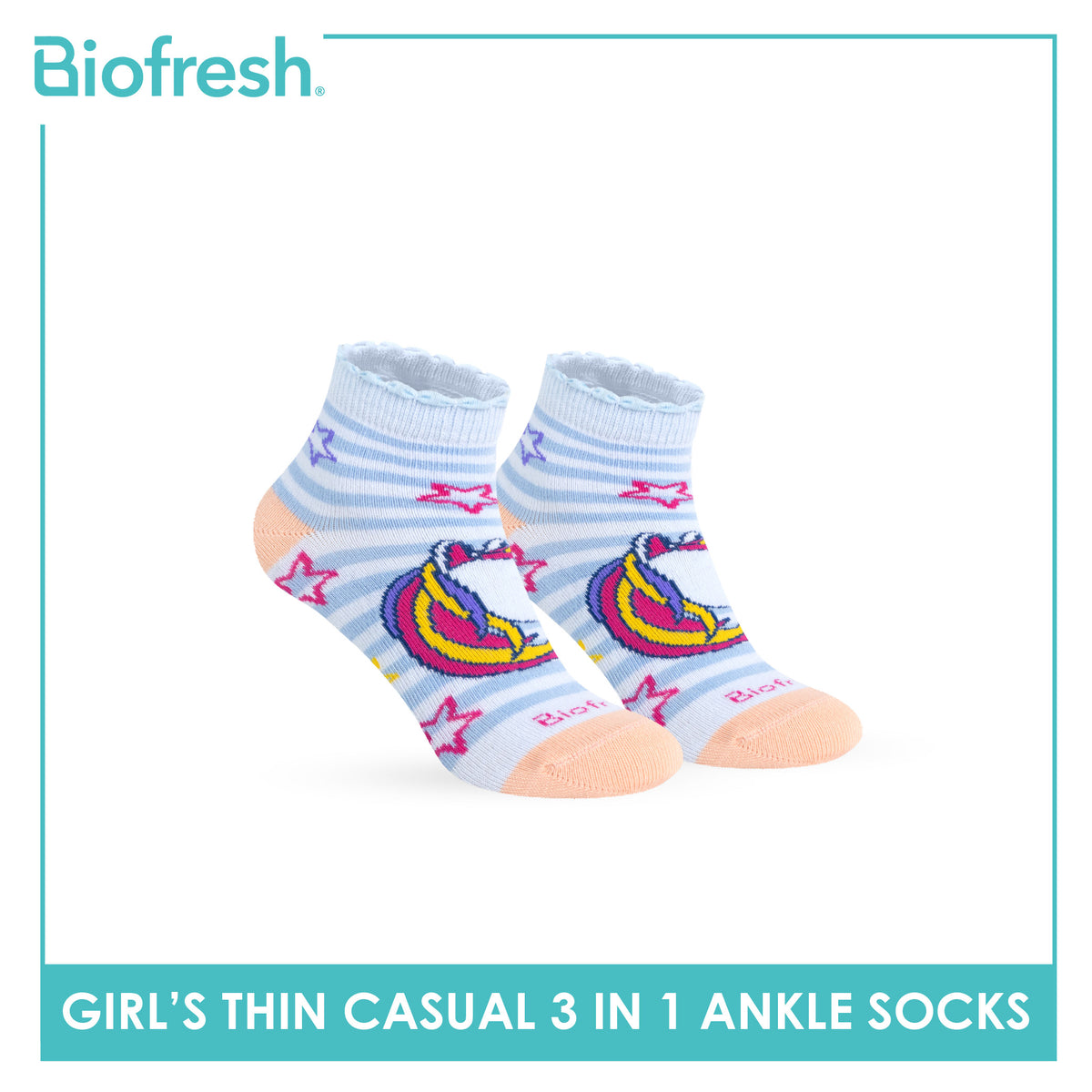 Biofresh Girl's Antimicrobial Cotton Thin Casual Ruffle Ankle Socks 3 pairs in 1 pack RGCG633