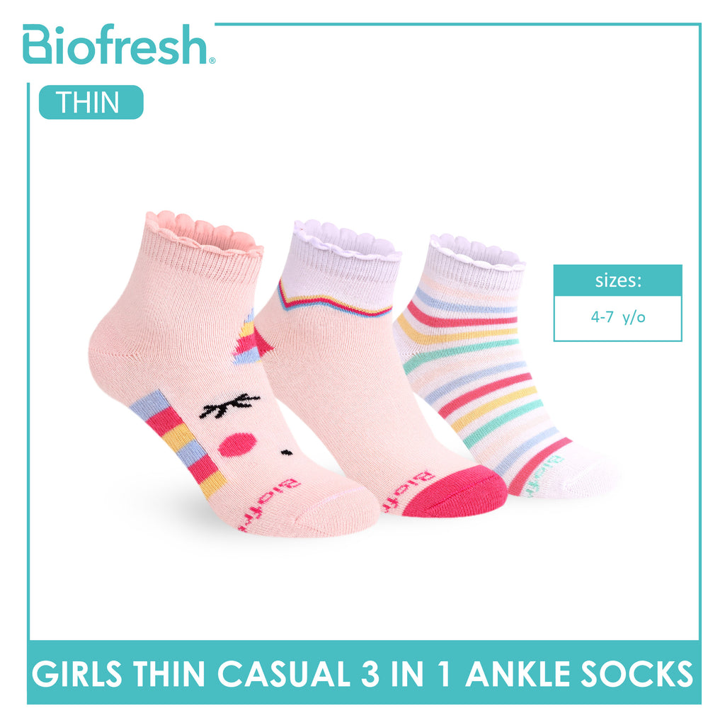 Biofresh Girl's Cotton Thin Casual Ankle Socks 3 pairs in 1 pack RGCG611