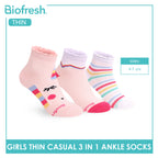 Biofresh Girl's Cotton Thin Casual Ankle Socks 3 pairs in 1 pack RGCG611