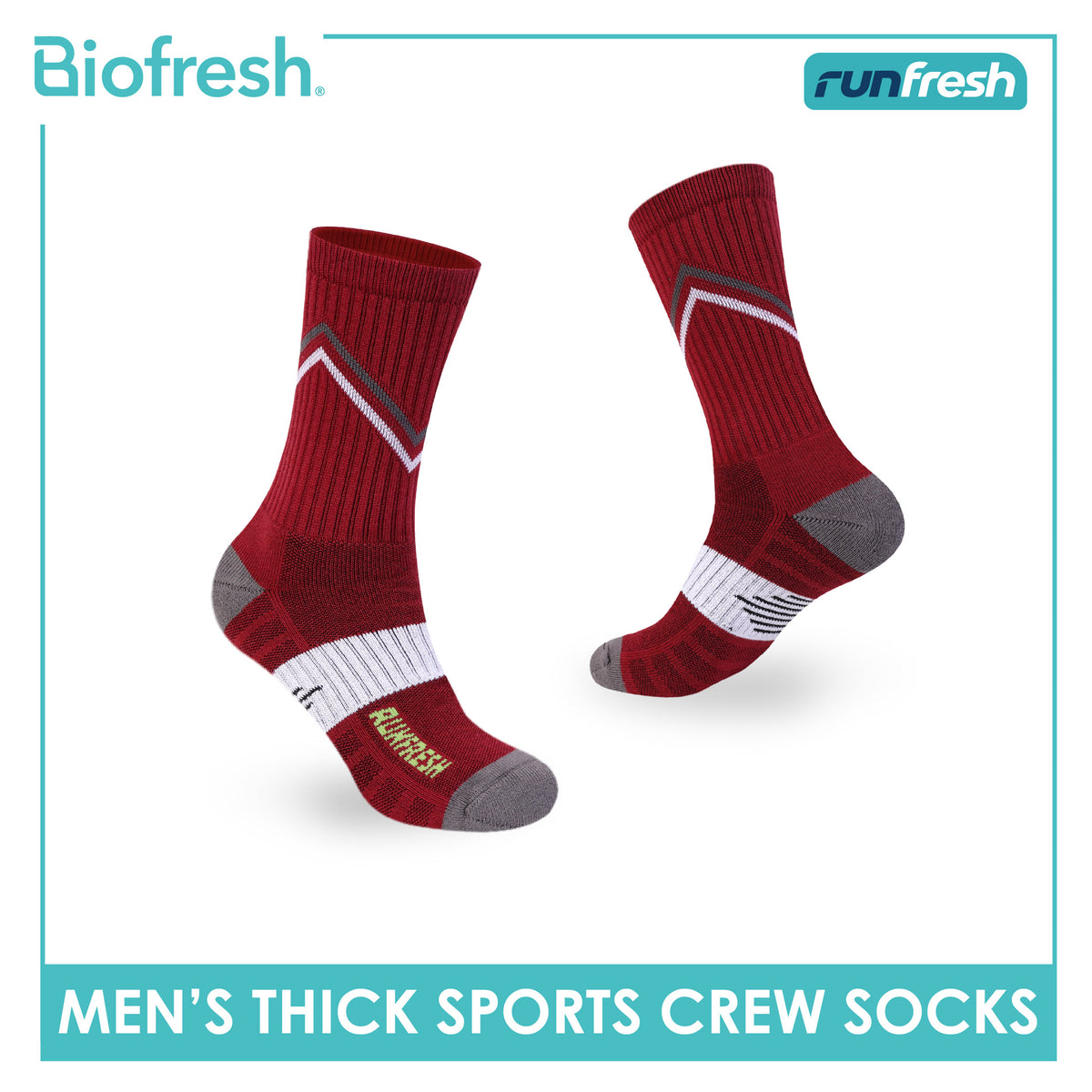 Biofresh Runfresh Men's Antimicrobial Cotton Thick Sports Crew Socks 1 pair RRMS611