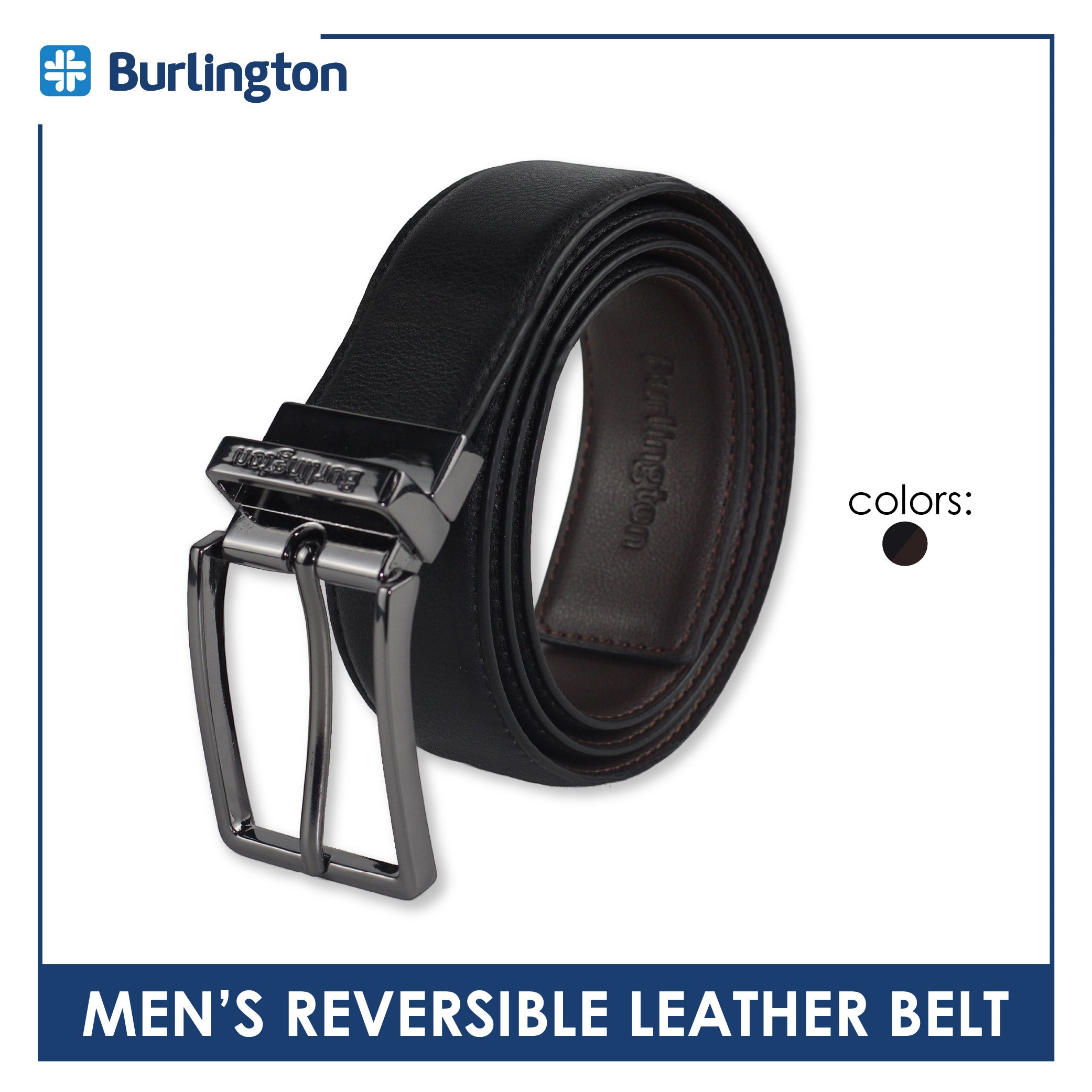Burlington Men's Reversible Genuine Leather Belt 1 piece JMLR512