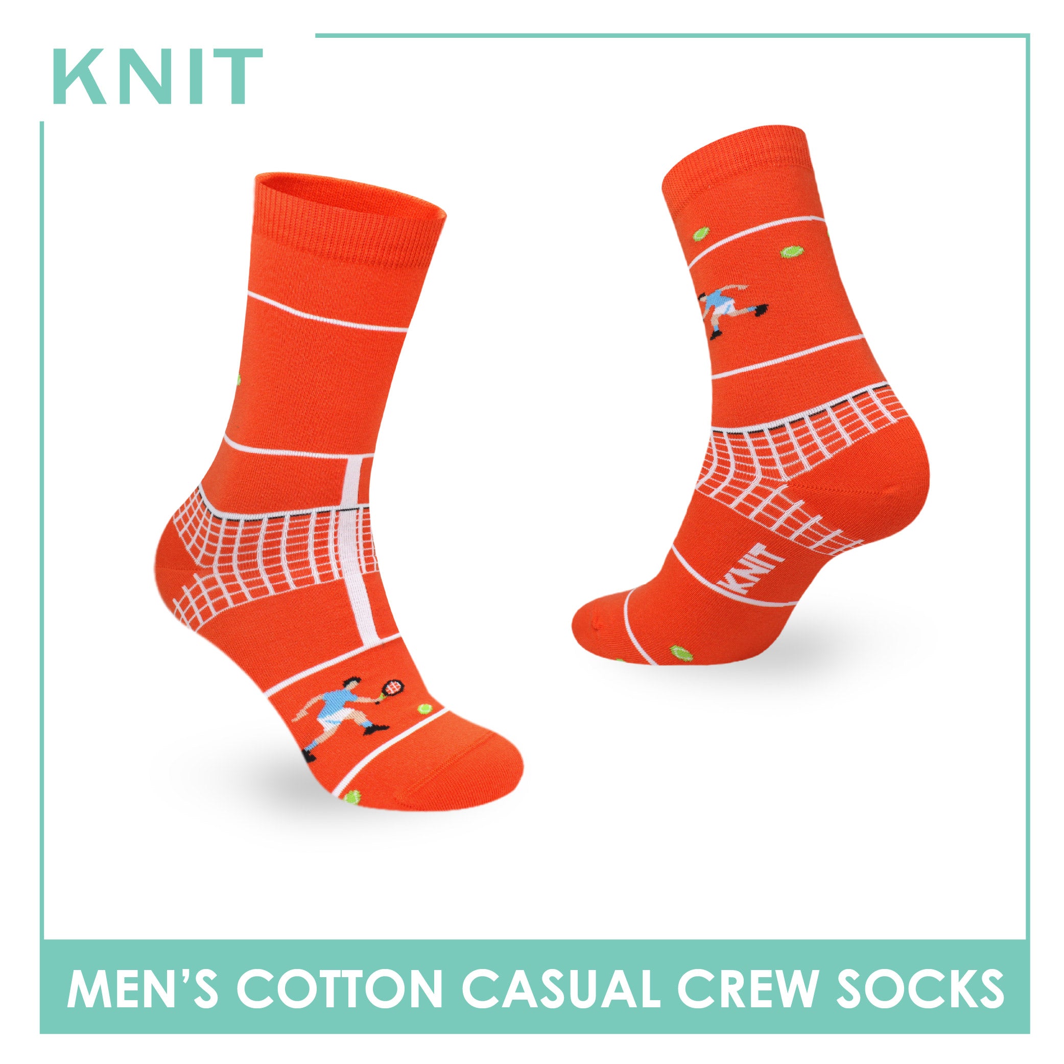 Knit Men's Tennis (Orange) Cotton Thin Casual Crew Socks 1 pair KMC531