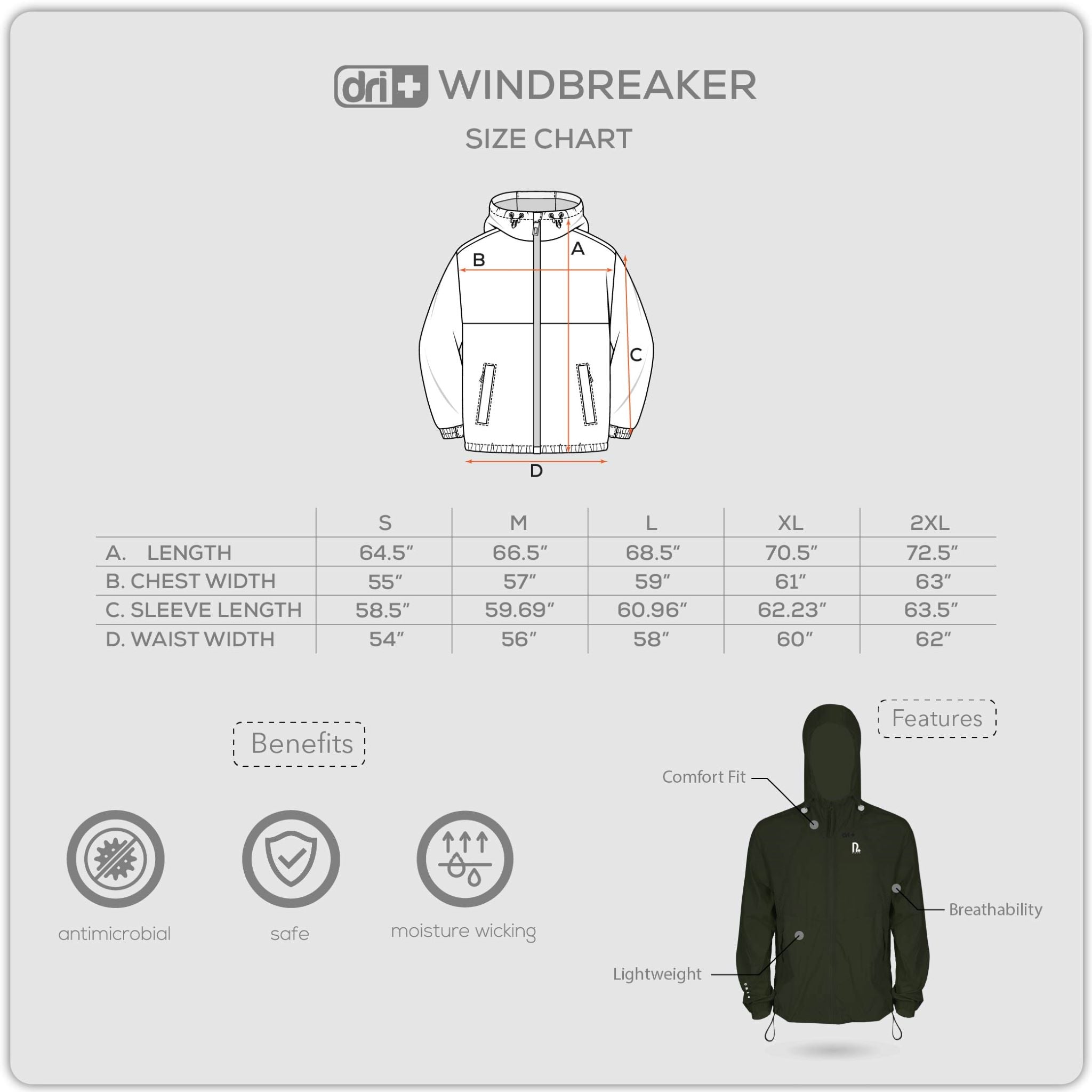 Dri Plus Men’s Ultra-Light Ice Silk Windbreaker Jacket 1 piece DMJWB531
