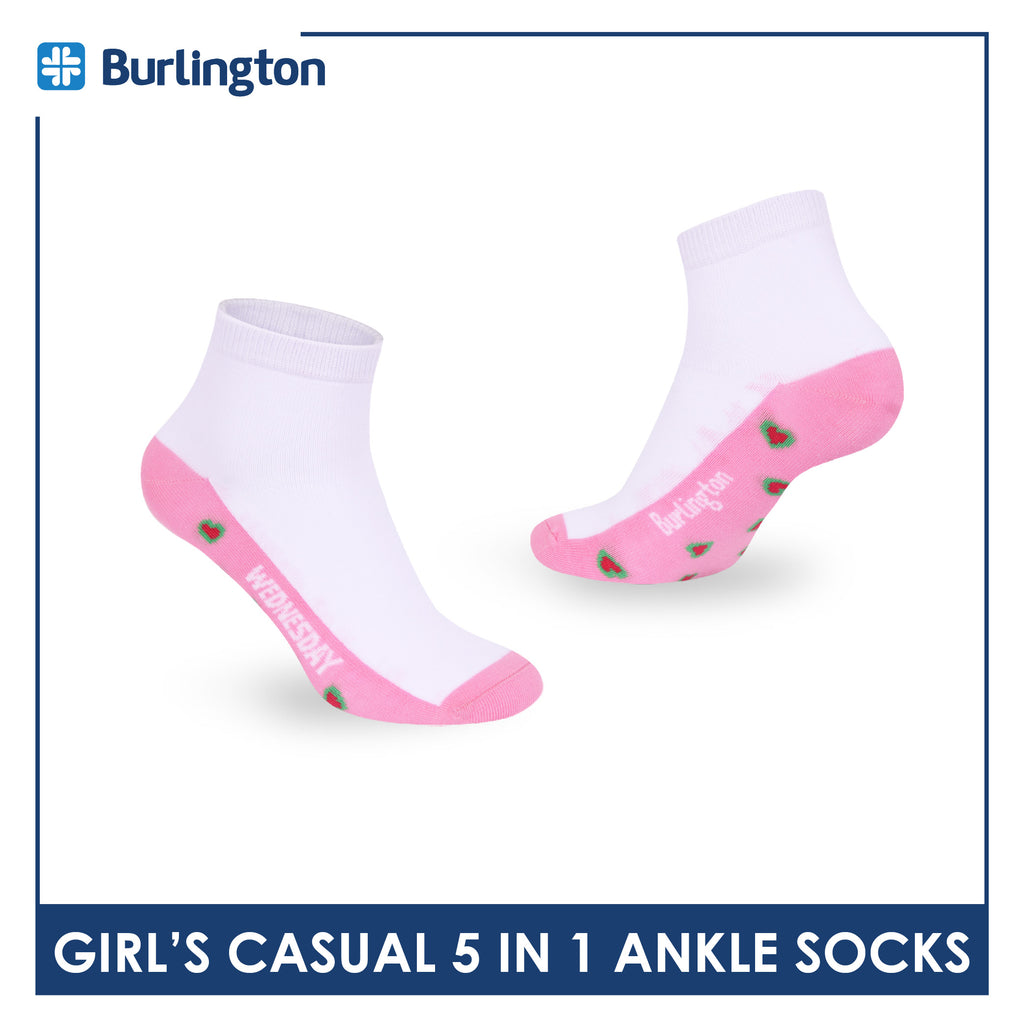 Burlington Girls’ Cotton Thin Casual Ankle Socks 5 pairs in 1 pack BGCKG2F