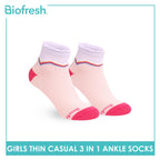 Biofresh Girl's Cotton Thin Casual Ankle Socks 3 pairs in 1 pack RGCG611
