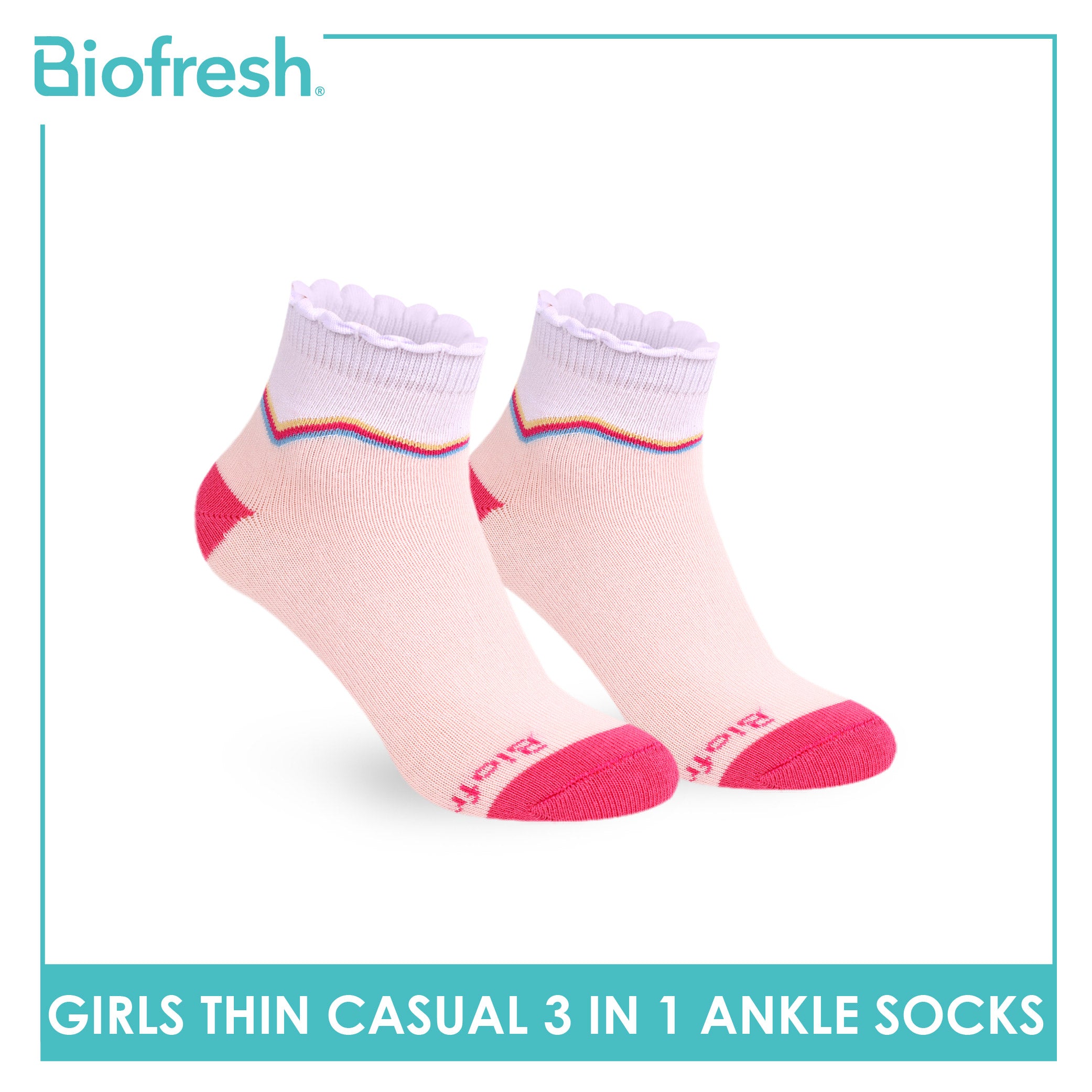Biofresh Girl's Cotton Thin Casual Ankle Socks 3 pairs in 1 pack RGCG611