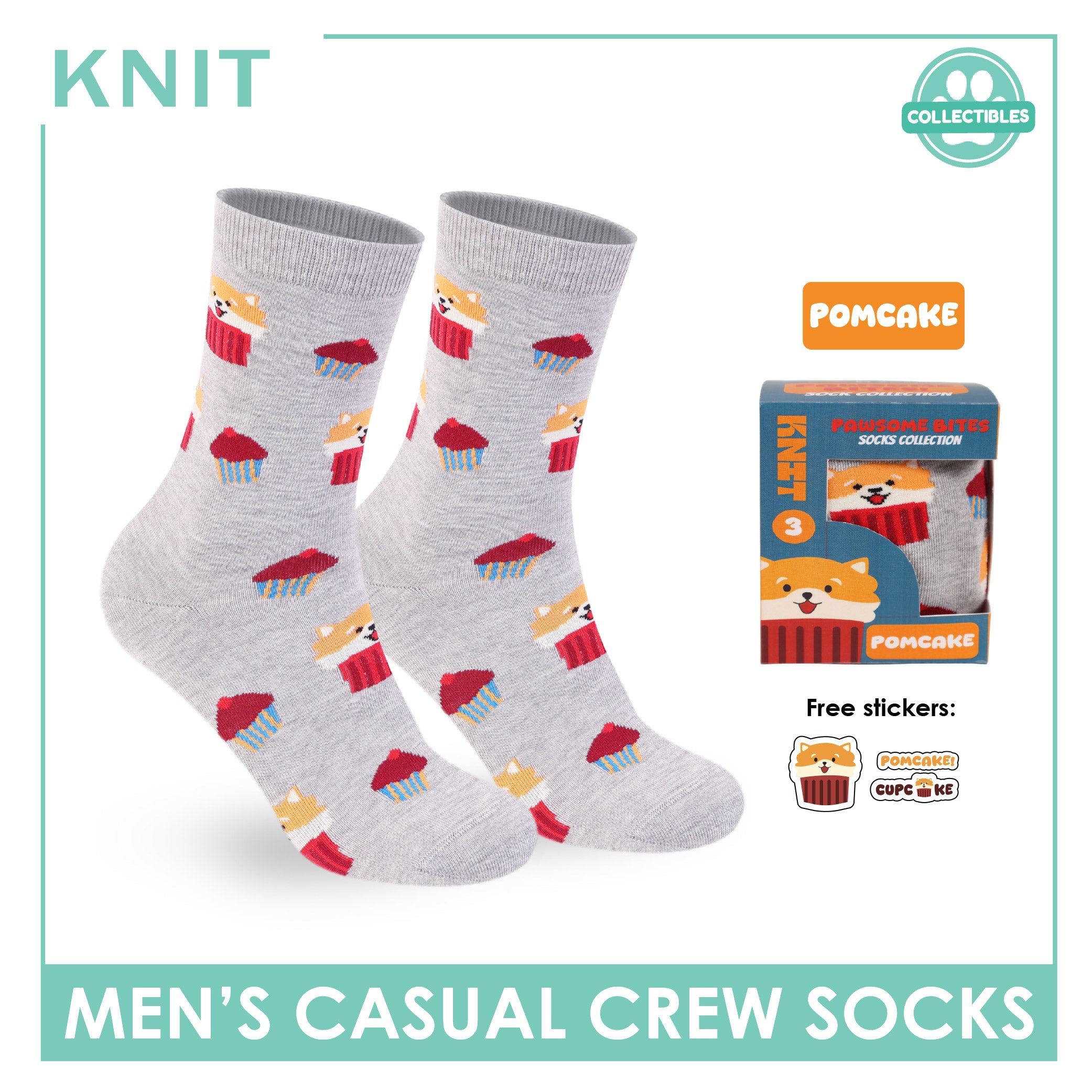 Knit | Pawsome Bites Men's Dog Design Cotton Thin Casual Crew Socks 1 pair KMCP611