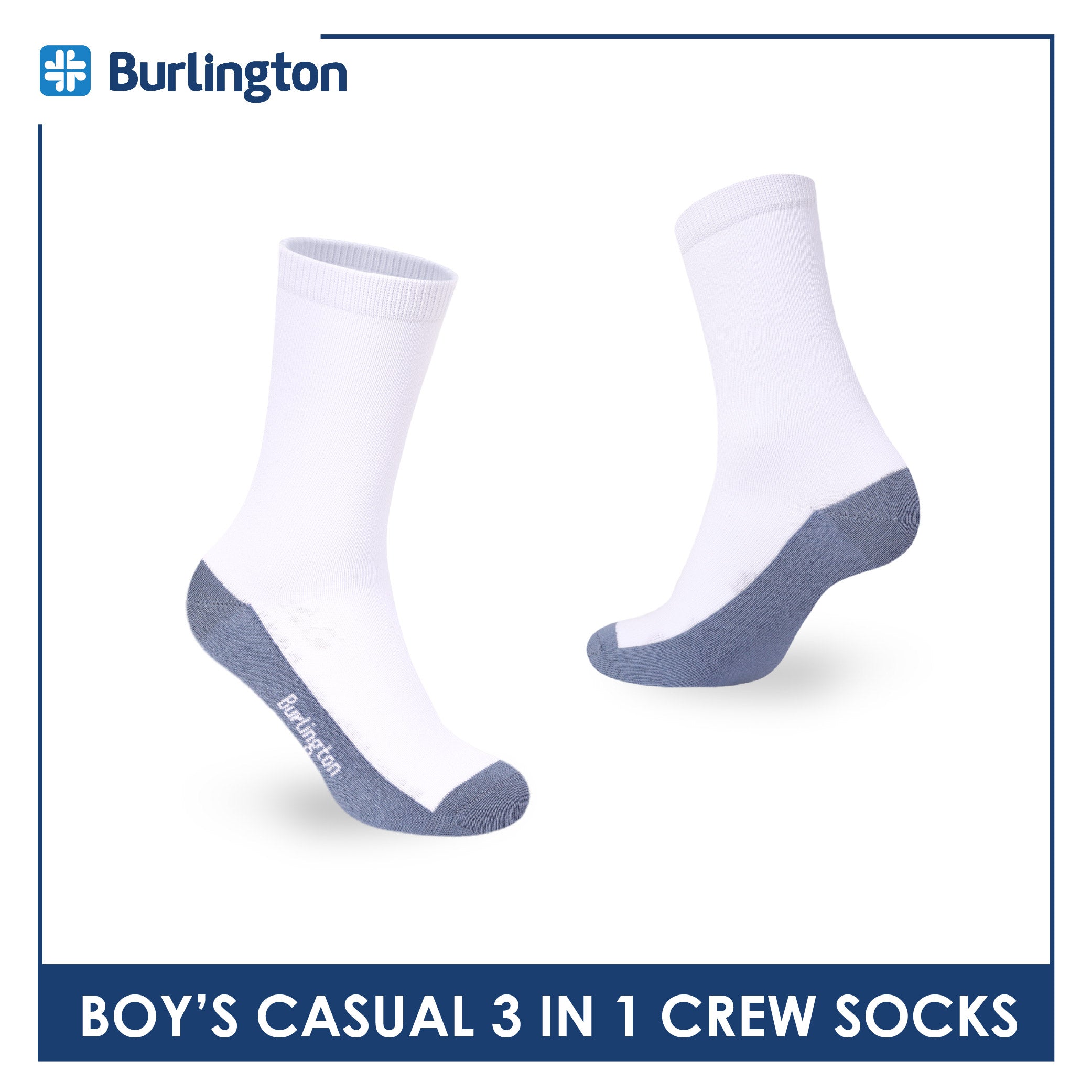 Burlington Boys’ Cotton Casual Crew Socks 3 pairs in 1 pack BBCKG84
