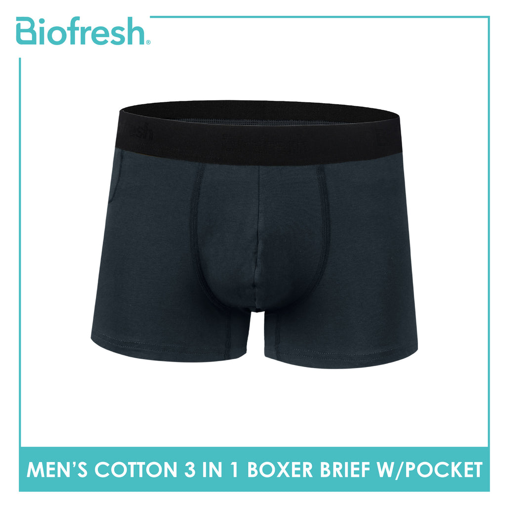 Biofresh Men's Antimicrobial Cotton Boxer Brief with Pocket 3 pieces in a pack UMBBG531