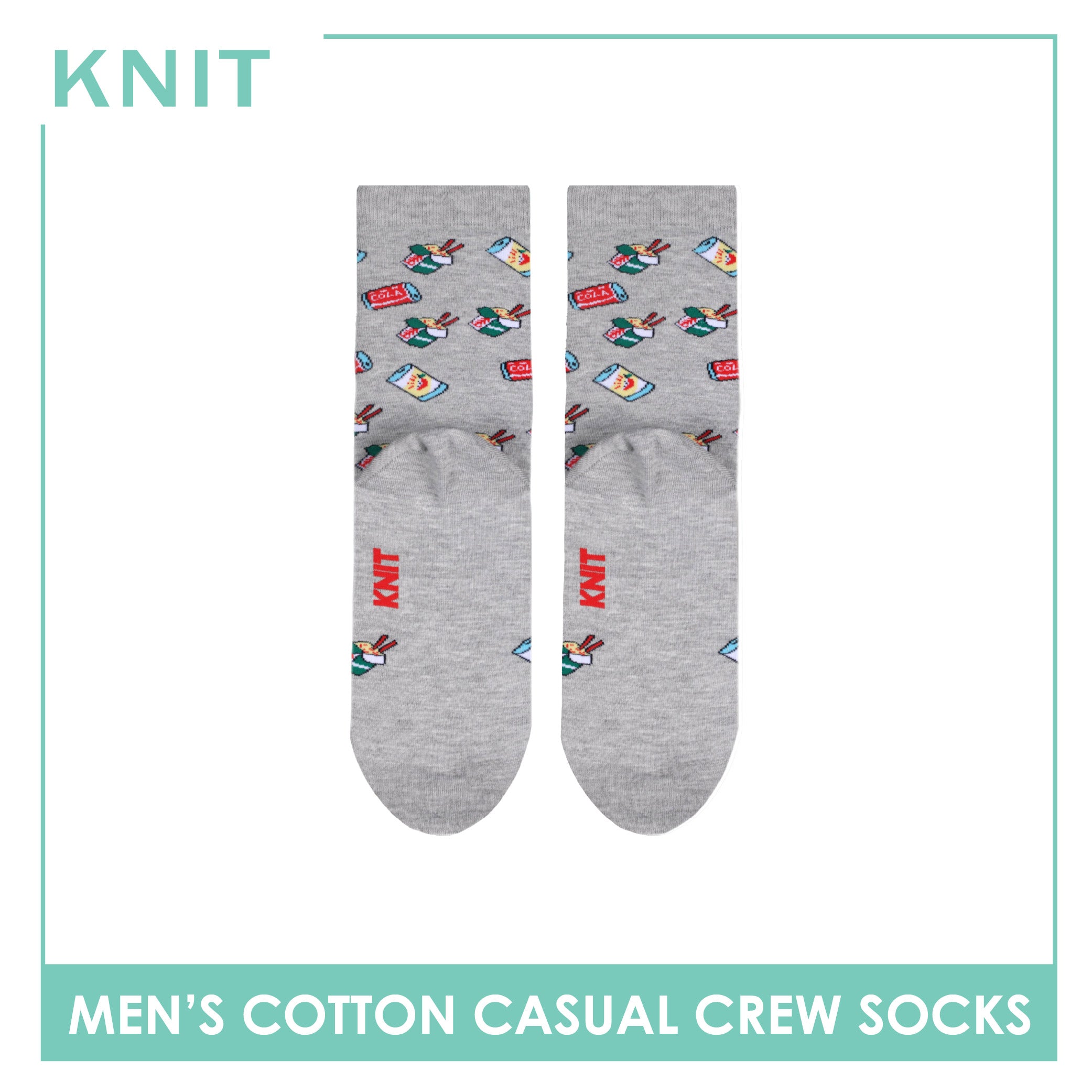 Knit Men's Food (Lt. Gray) Cotton Thin Casual Crew Socks 1 pair KMC531
