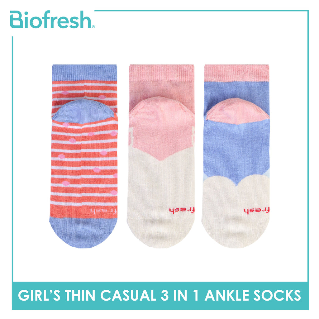 Biofresh Girl's Antimicrobial Cotton Thin Casual Ankle Socks 3 pairs in 1 pack RGCG613