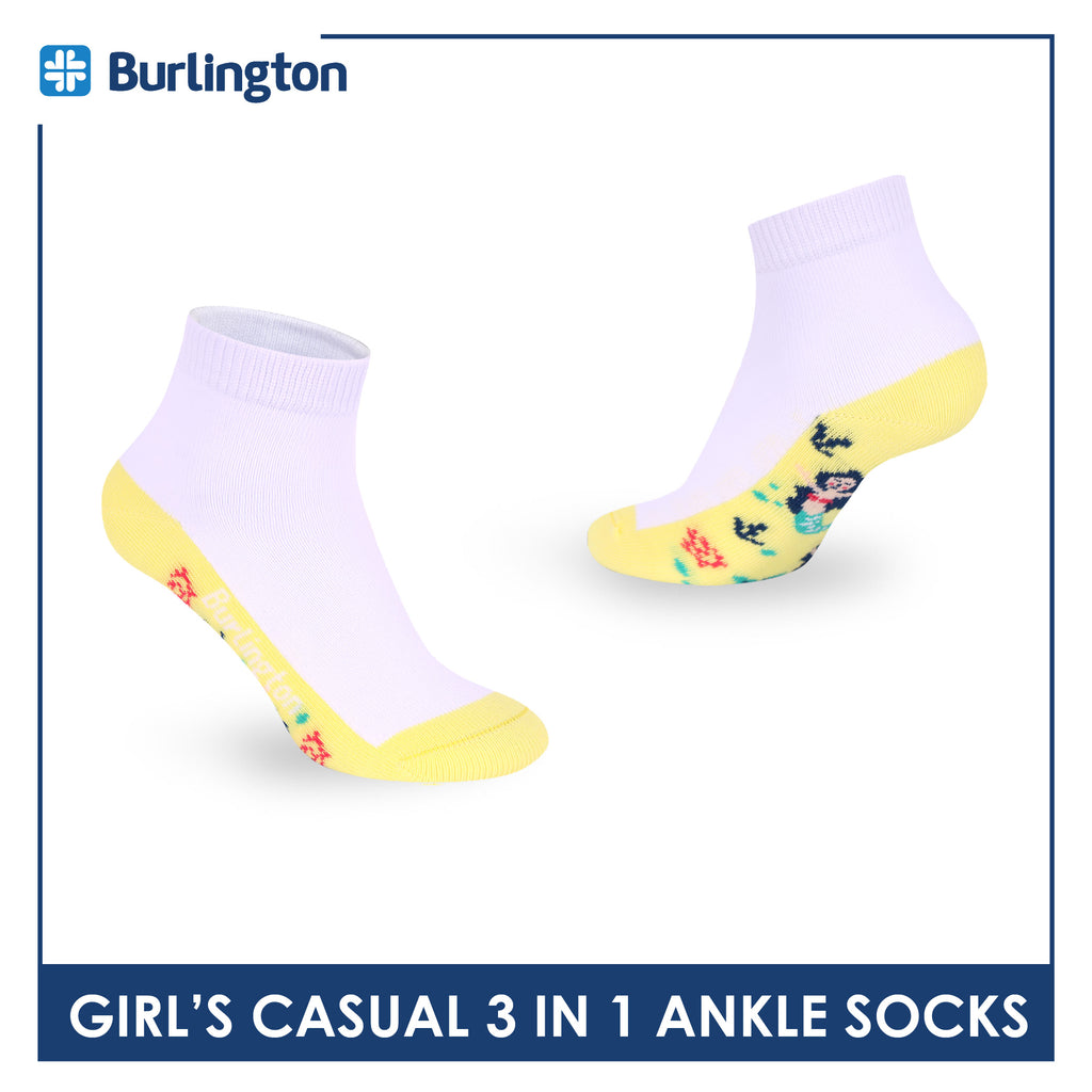 Burlington Girls’ Cotton Casual Ankle Socks 3 pairs in 1 pack BGCKG70