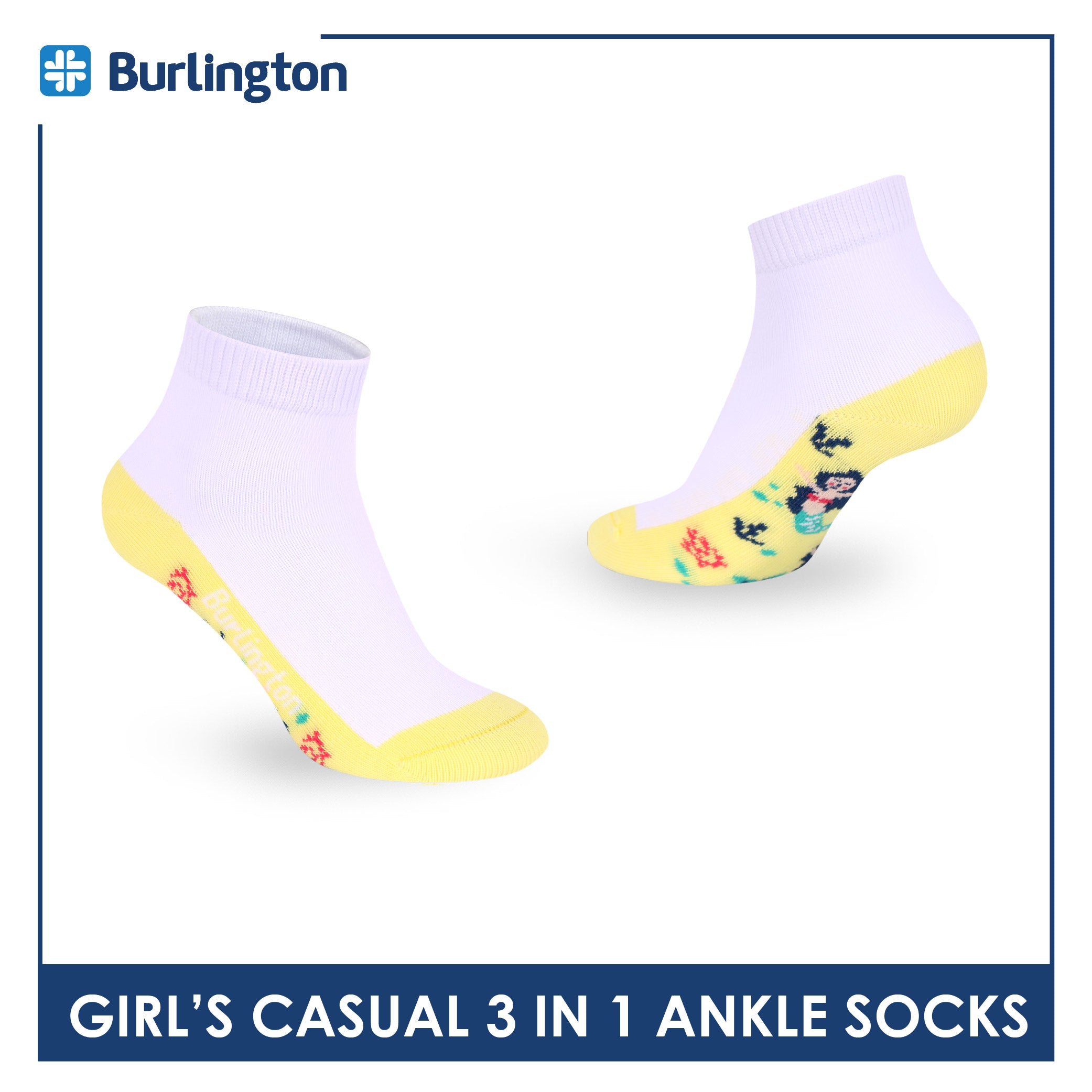 Burlington Girls’ Cotton Casual Ankle Socks 3 pairs in 1 pack BGCKG70
