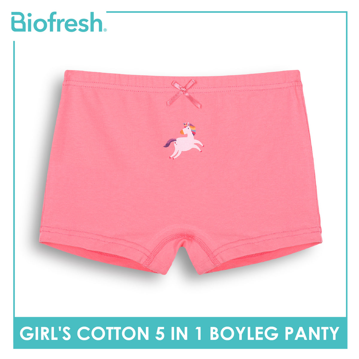Biofresh Girls’ Antimicrobial Cotton Boyleg Panty 5 pieces in a pack UGPBG621F