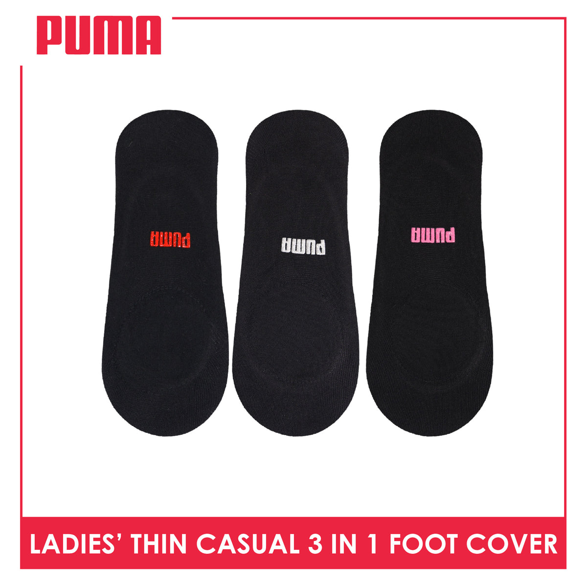 Puma Ladies' Cotton Lite Thin Casual Foot Cover 3 pairs in a pack PLFG1G