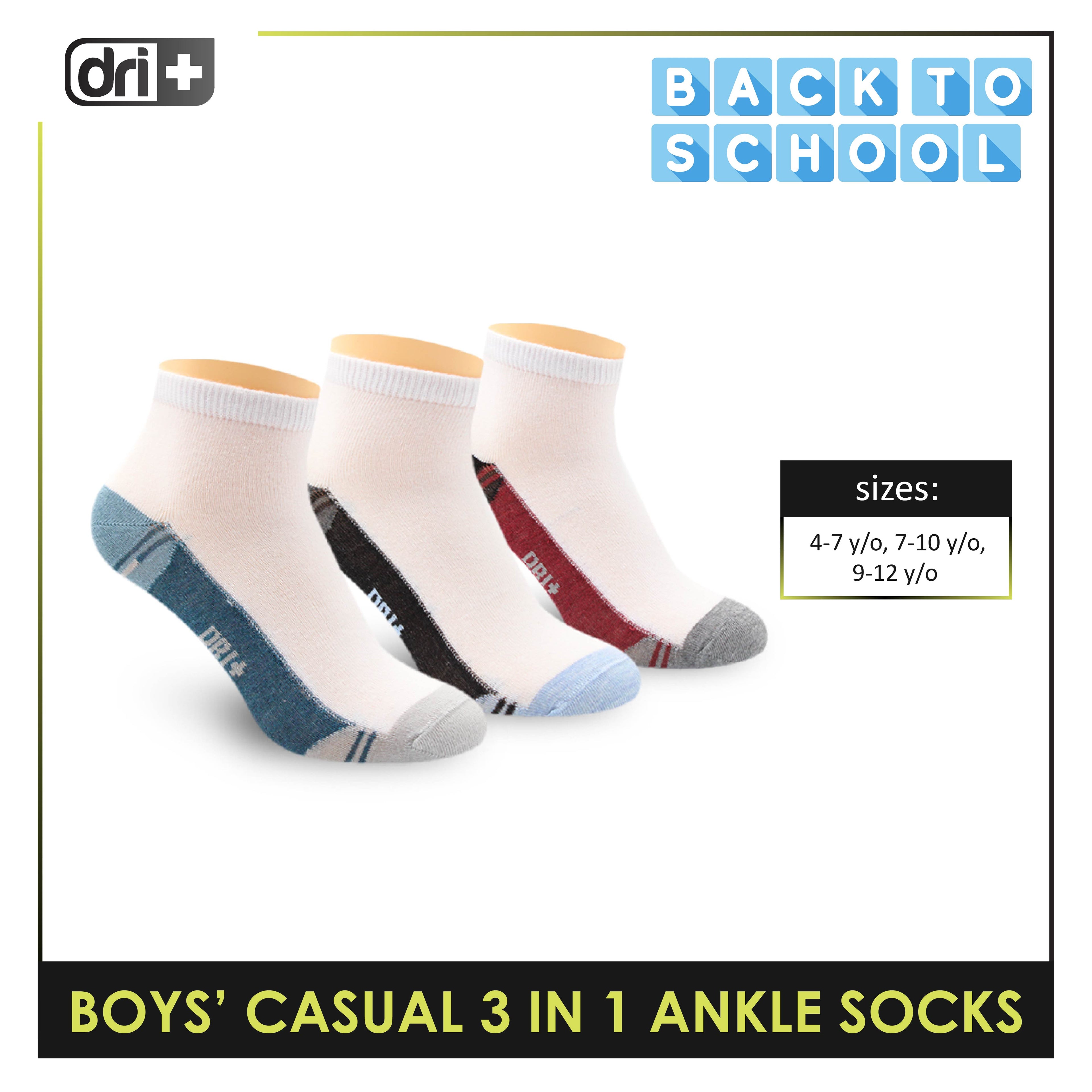 Dri Plus Boys Thin Casual Ankle Socks 3 pairs in a pack DBCKG7