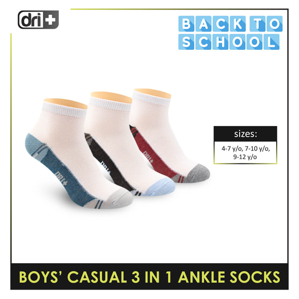 Dri Plus Boys Thin Casual Ankle Socks 3 pairs in a pack DBCKG7