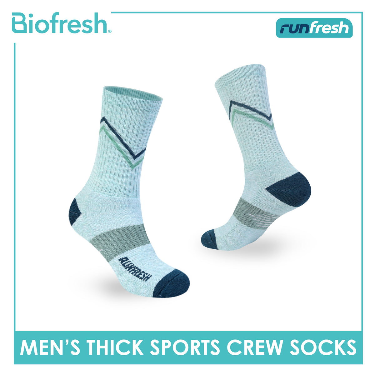 Biofresh Runfresh Men's Antimicrobial Cotton Thick Sports Crew Socks 1 pair RRMS611