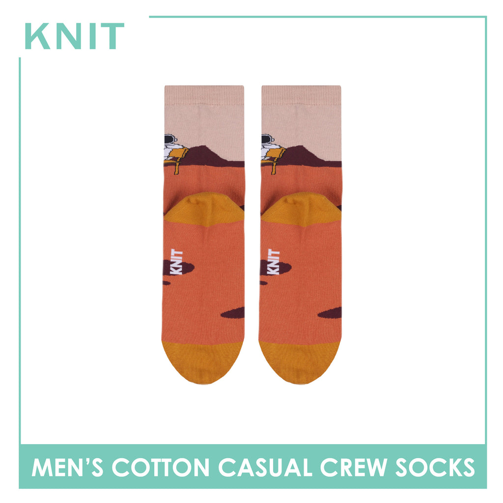 Knit Men's Astronaut (Raw Sienna) Cotton Thin Casual Crew Socks 1 pair KMC531