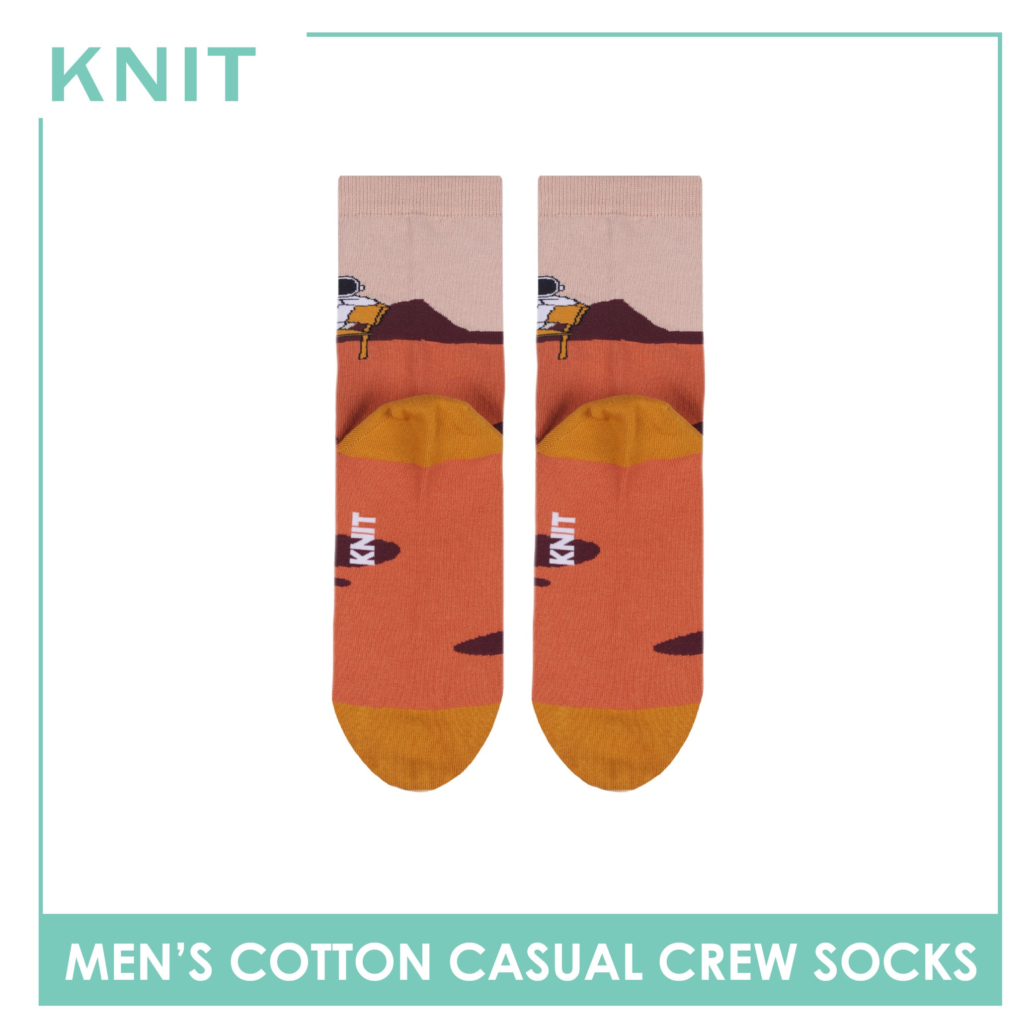 Knit Men's Astronaut (Raw Sienna) Cotton Thin Casual Crew Socks 1 pair KMC531