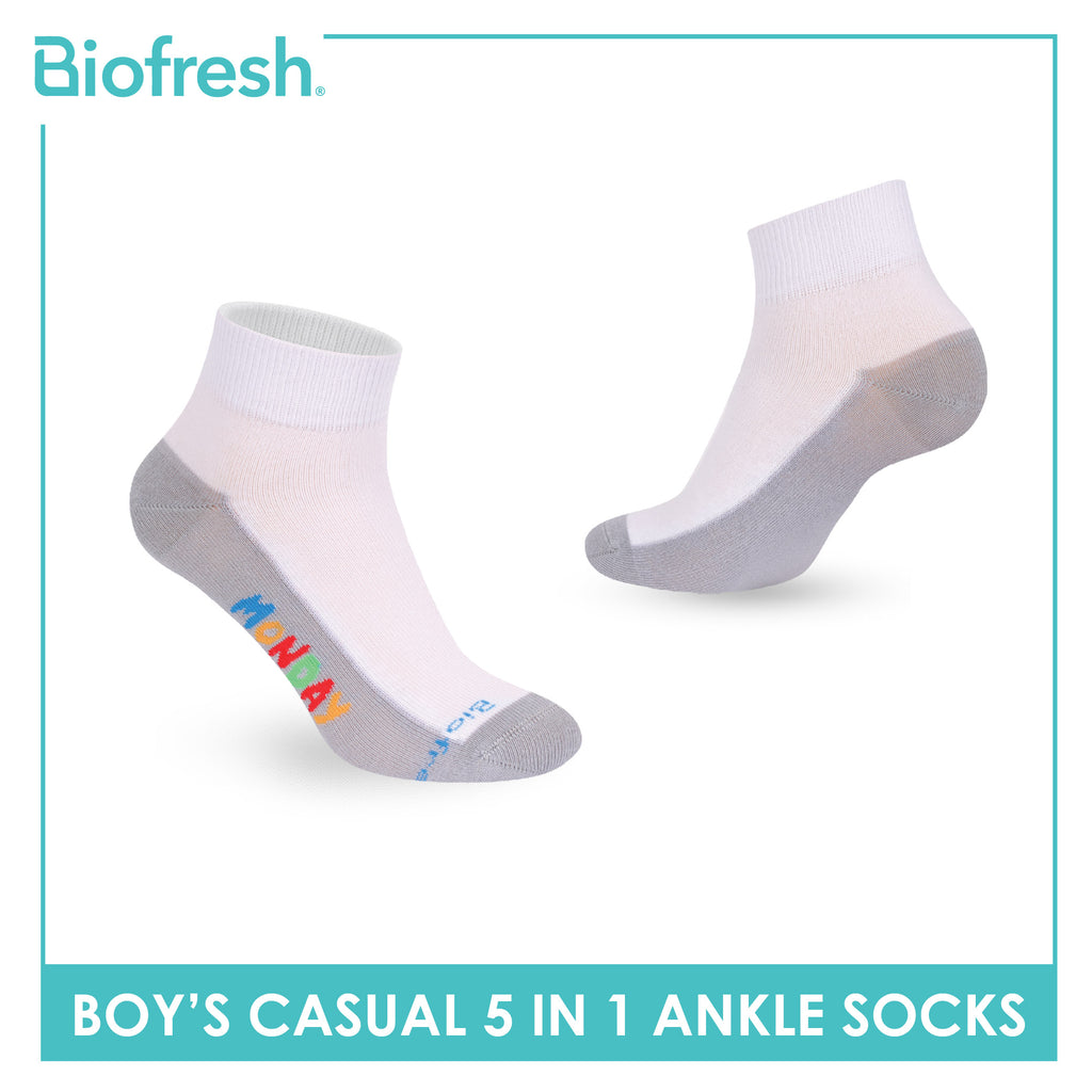 Biofresh Boys’ Antimicrobial Cotton Thin Casual Ankle Socks 5 pairs in 1 pack RBCKG2F
