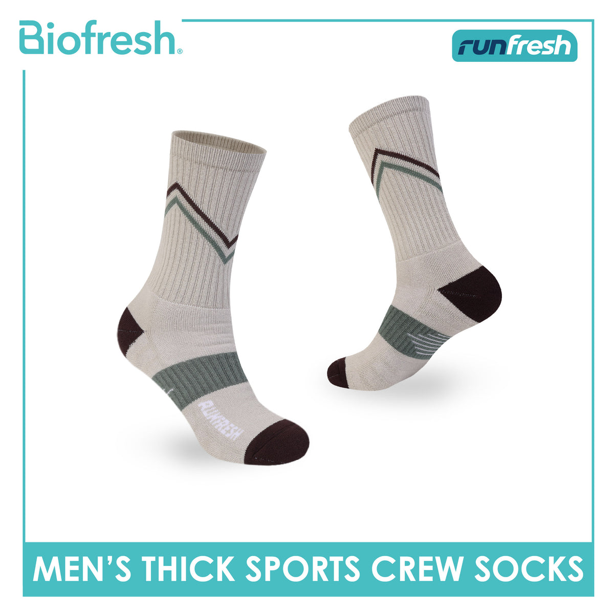 Biofresh Runfresh Men's Antimicrobial Cotton Thick Sports Crew Socks 1 pair RRMS611