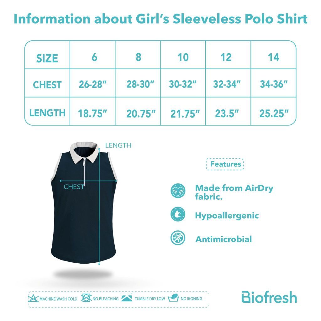 Biofresh Active Kids Girls AirDry Zip Sleeveless Polo Shirt 1 piece MUGSS611