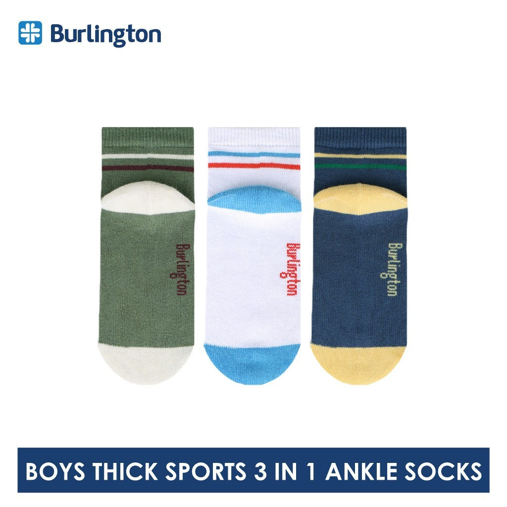 Burlington Boys’ Cotton Thick Sports Ankle Socks 3 pairs in 1 pack BBSG611