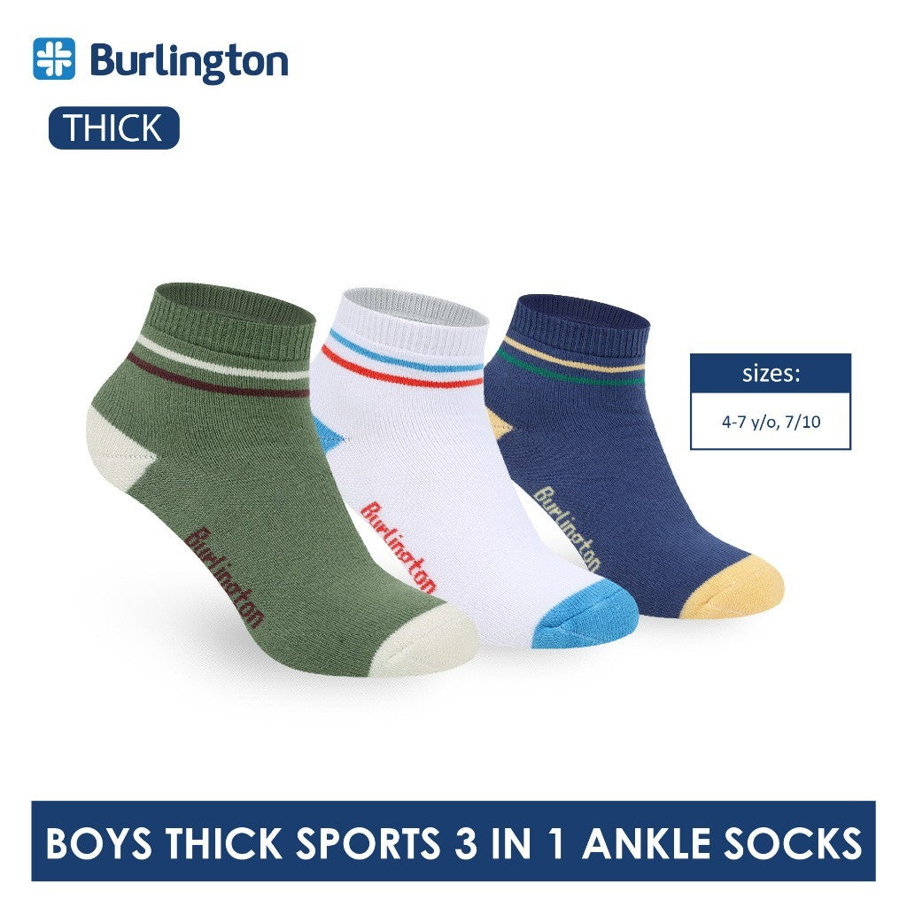 Burlington Boys’ Cotton Thick Sports Ankle Socks 3 pairs in 1 pack BBSG611