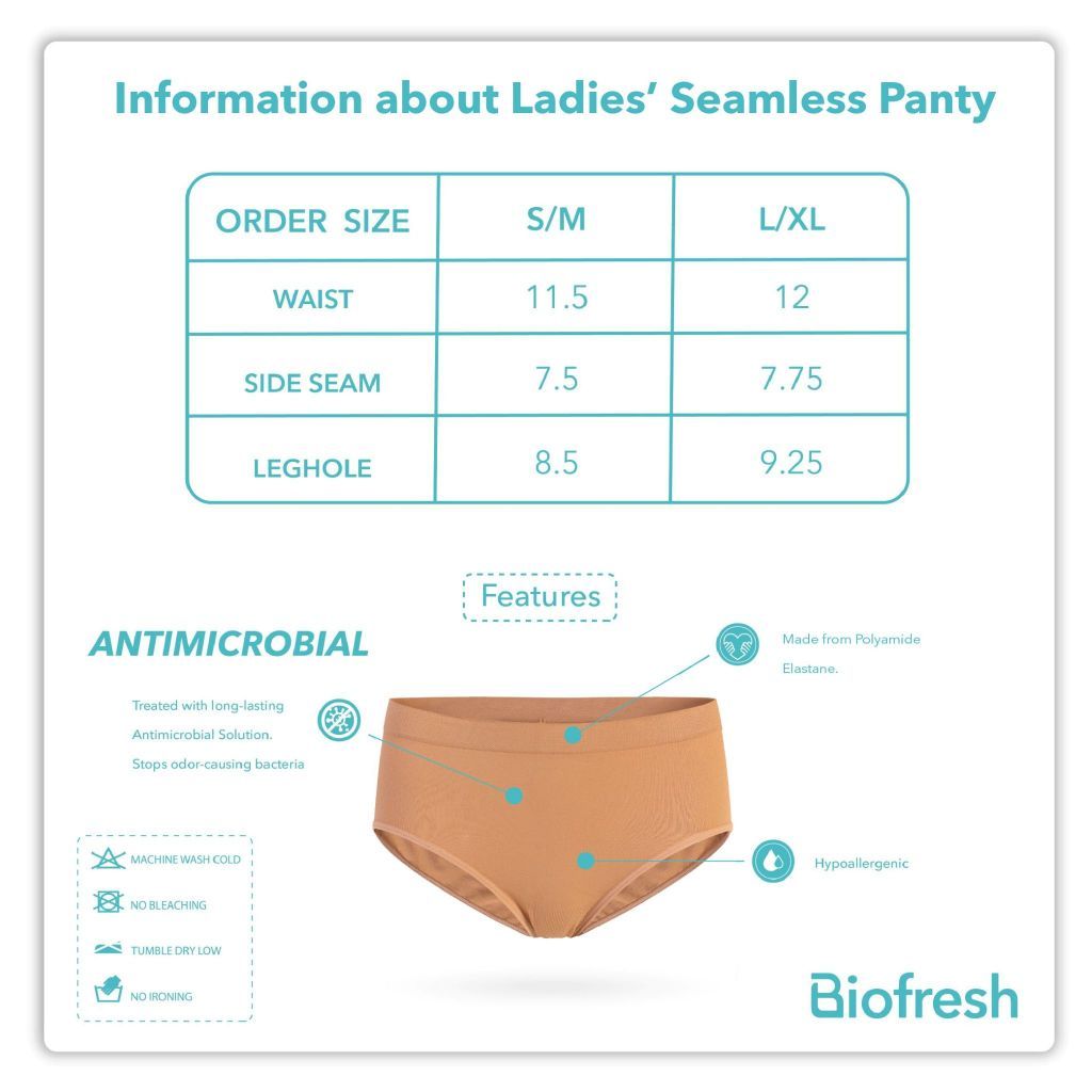 Biofresh Ladies' Antimicrobial Seamless Mid Rise Panty 3 pieces in a pack ULPSG621