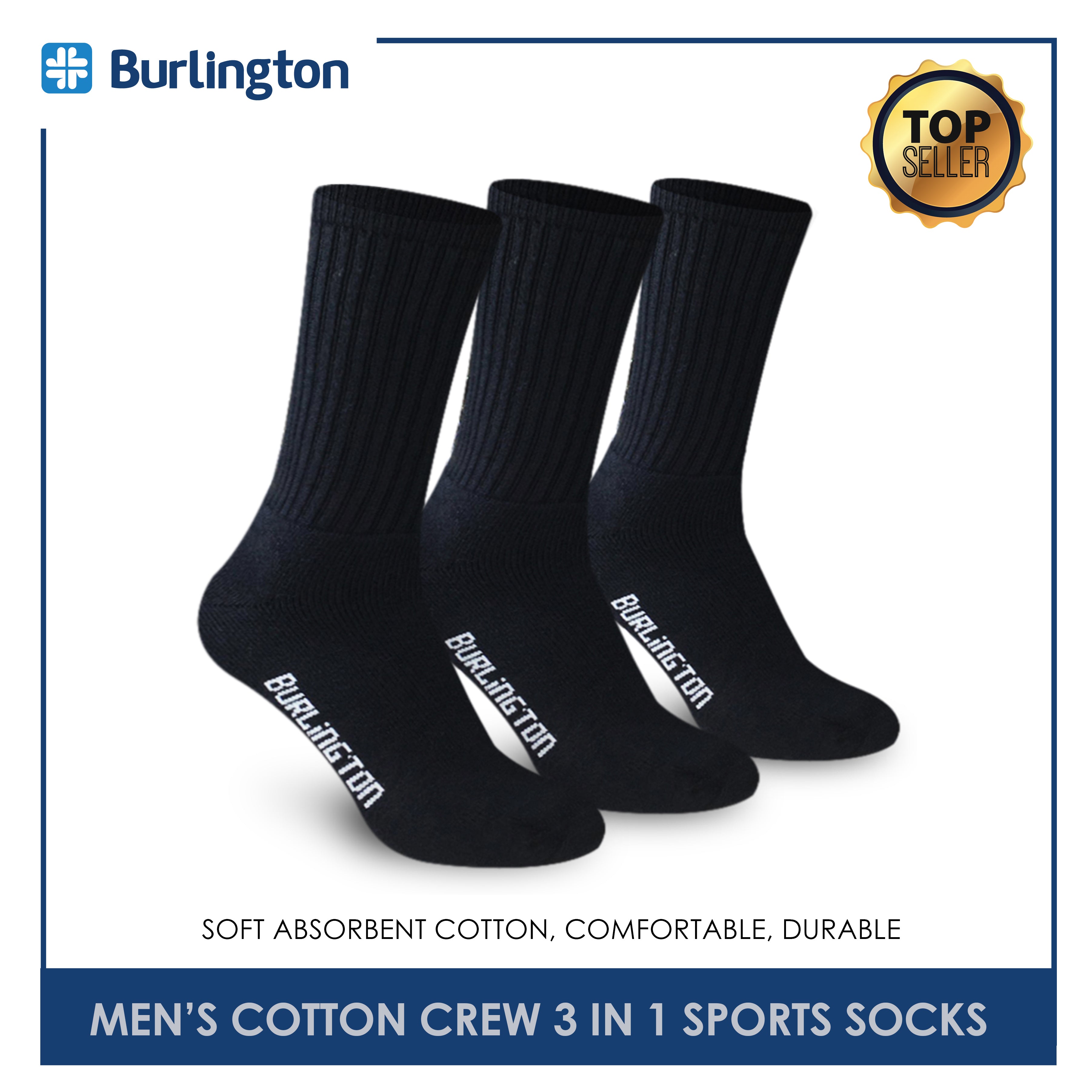 BIOAUM Men's Athletic Socks Size 10-13 - 6 Pairs Cotton Cushioned