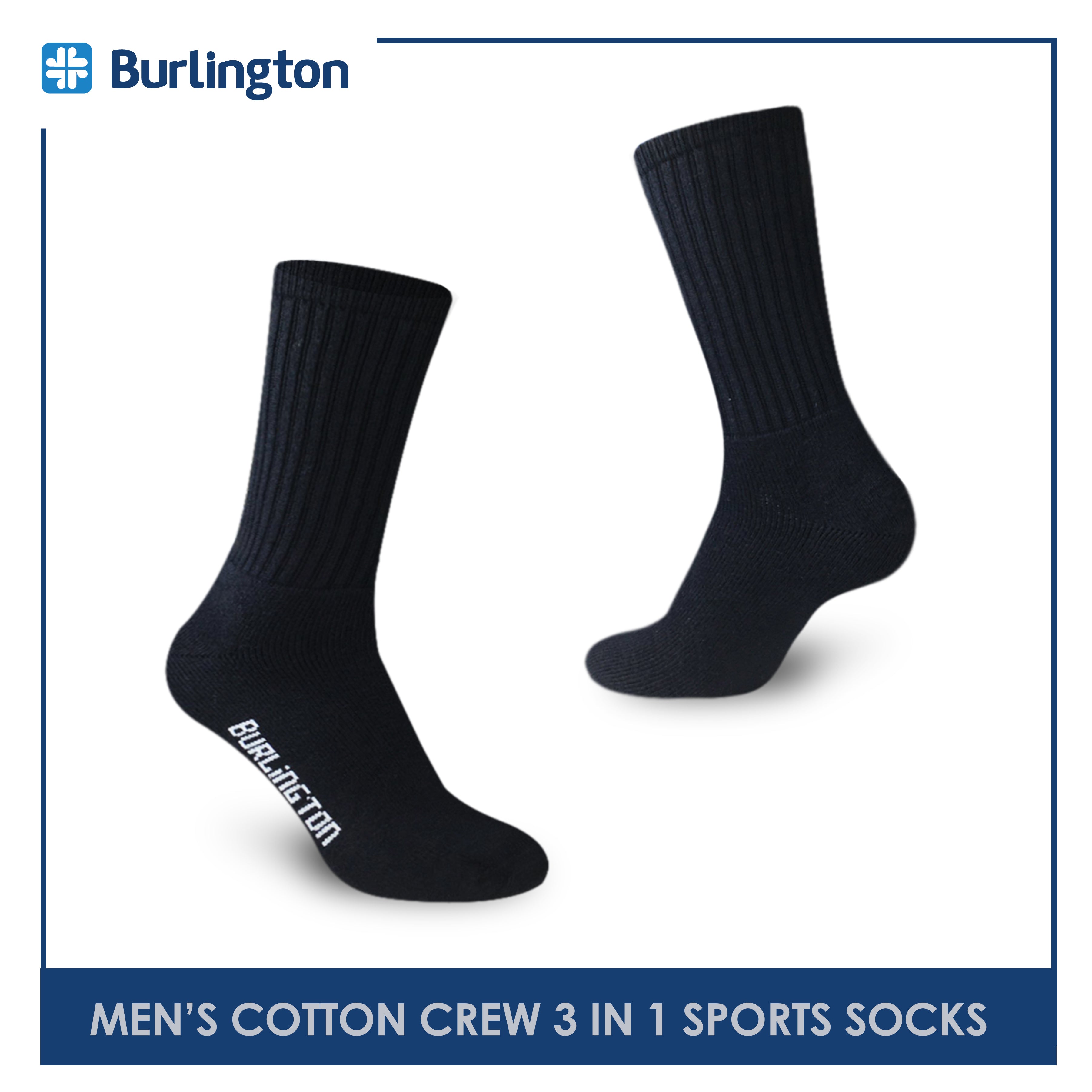 Burlington 0250 Men's Thick Cotton Crew Sports Socks 3 pairs in a pack (4357829001321)