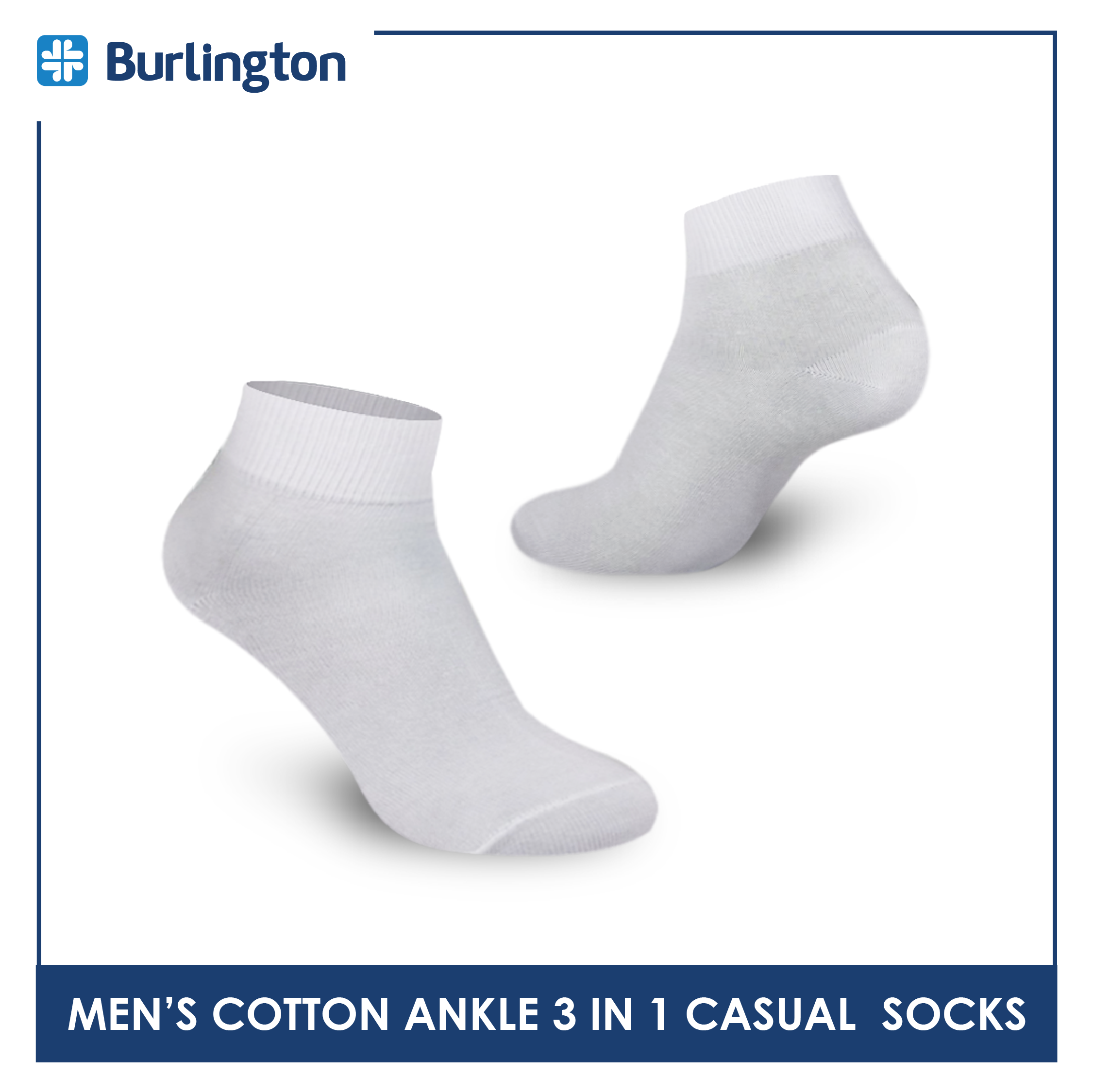 Burlington 142 Men's Cotton Ankle Casual Socks 3 pairs in a pack (4357829623913)