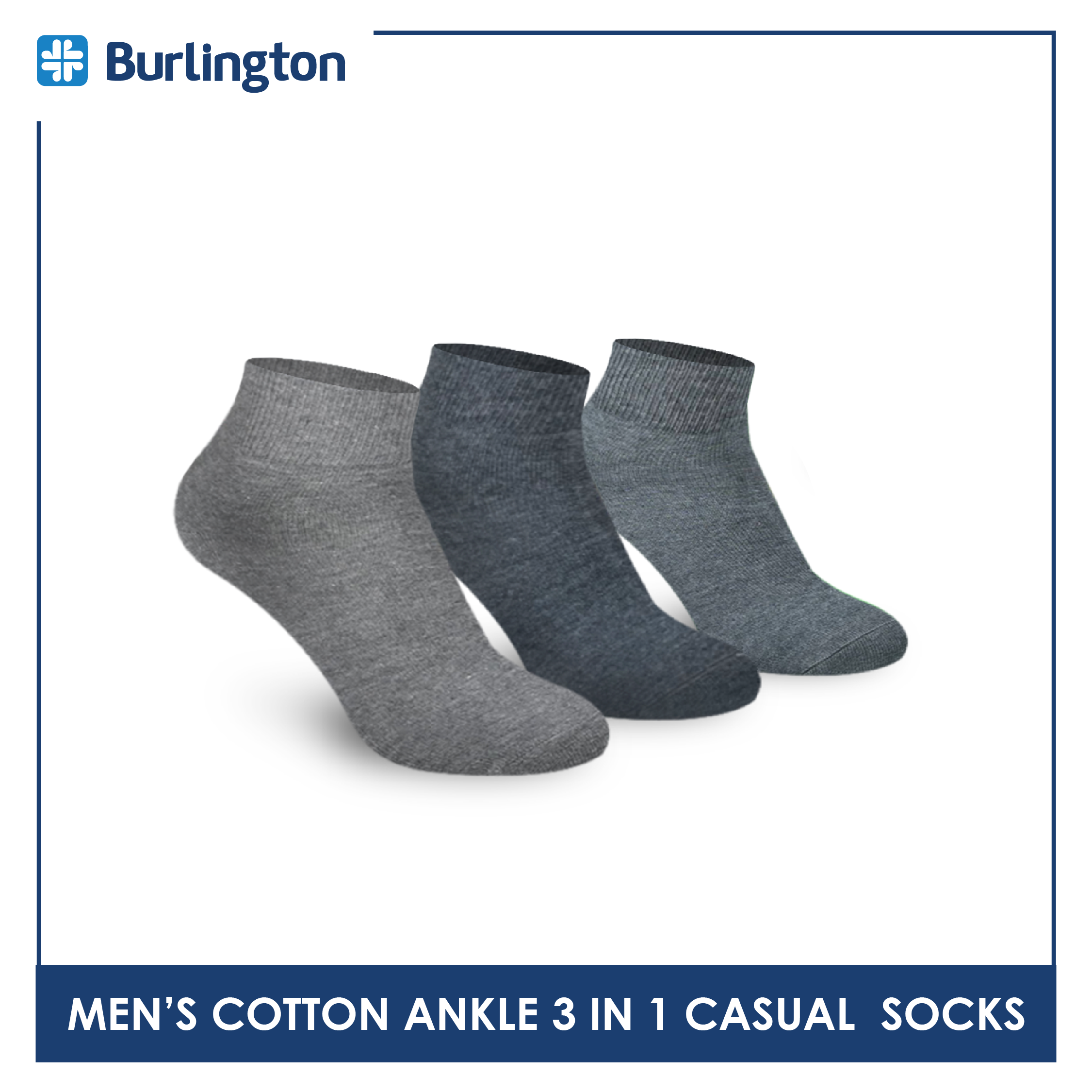 Burlington 142 Men's Cotton Ankle Casual Socks 3 pairs in a pack (4357829623913)