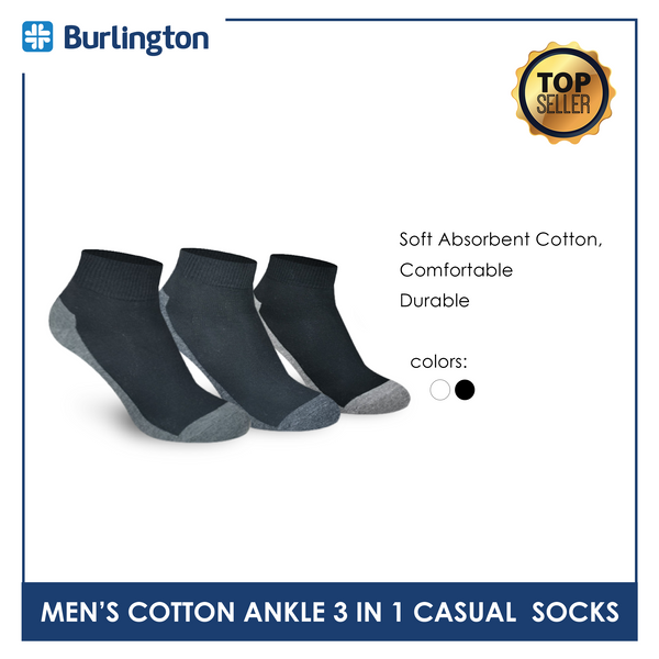 Burlington 142B Men's Cotton Ankle Casual Socks 3 pairs in a pack (4357825265769)