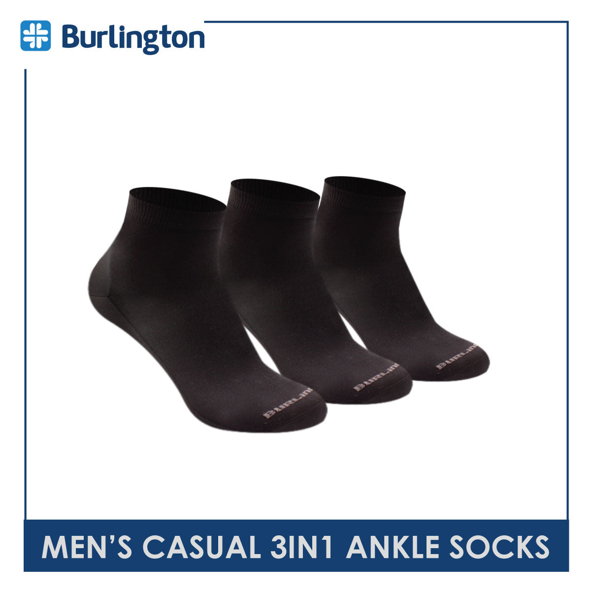 Burlington Men's Cotton Dress Ankle Socks 3 pairs in a pack BMDG3