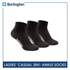 Burlington Ladies' Cotton Lite Thin Casual Ankle Socks 3 pairs in a pack 621