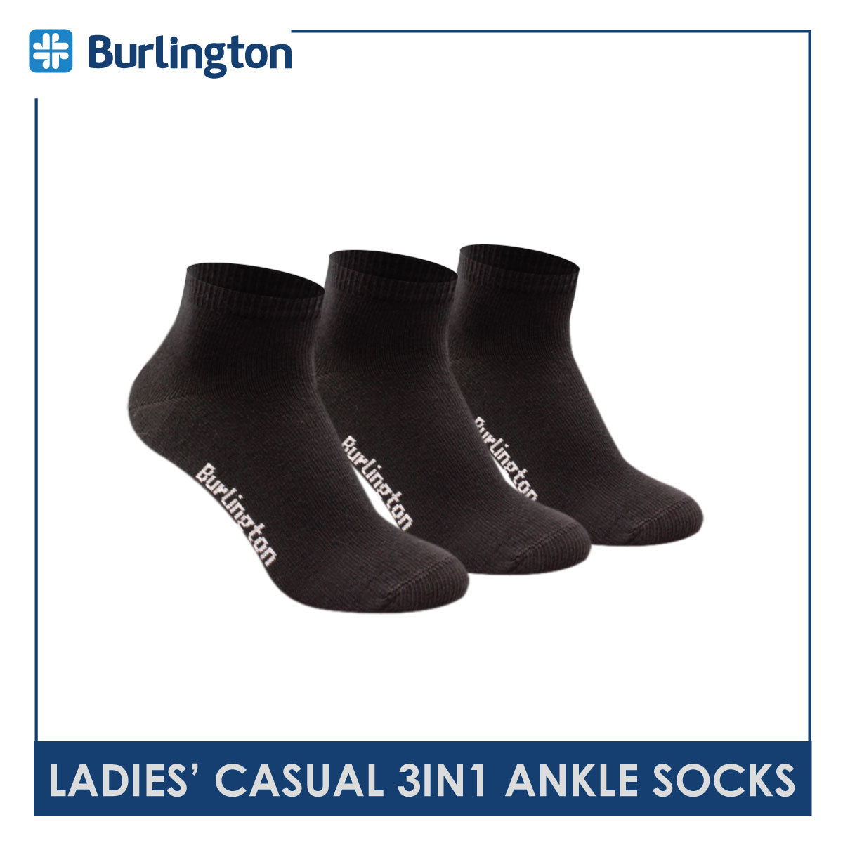 Burlington Ladies' Cotton Lite Thin Casual Ankle Socks 3 pairs in a pack 621