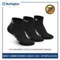 Burlington E1001 Men's Thick Cotton Embroidered Ankle Sports Socks 3 pairs in a pack (4368103243881)